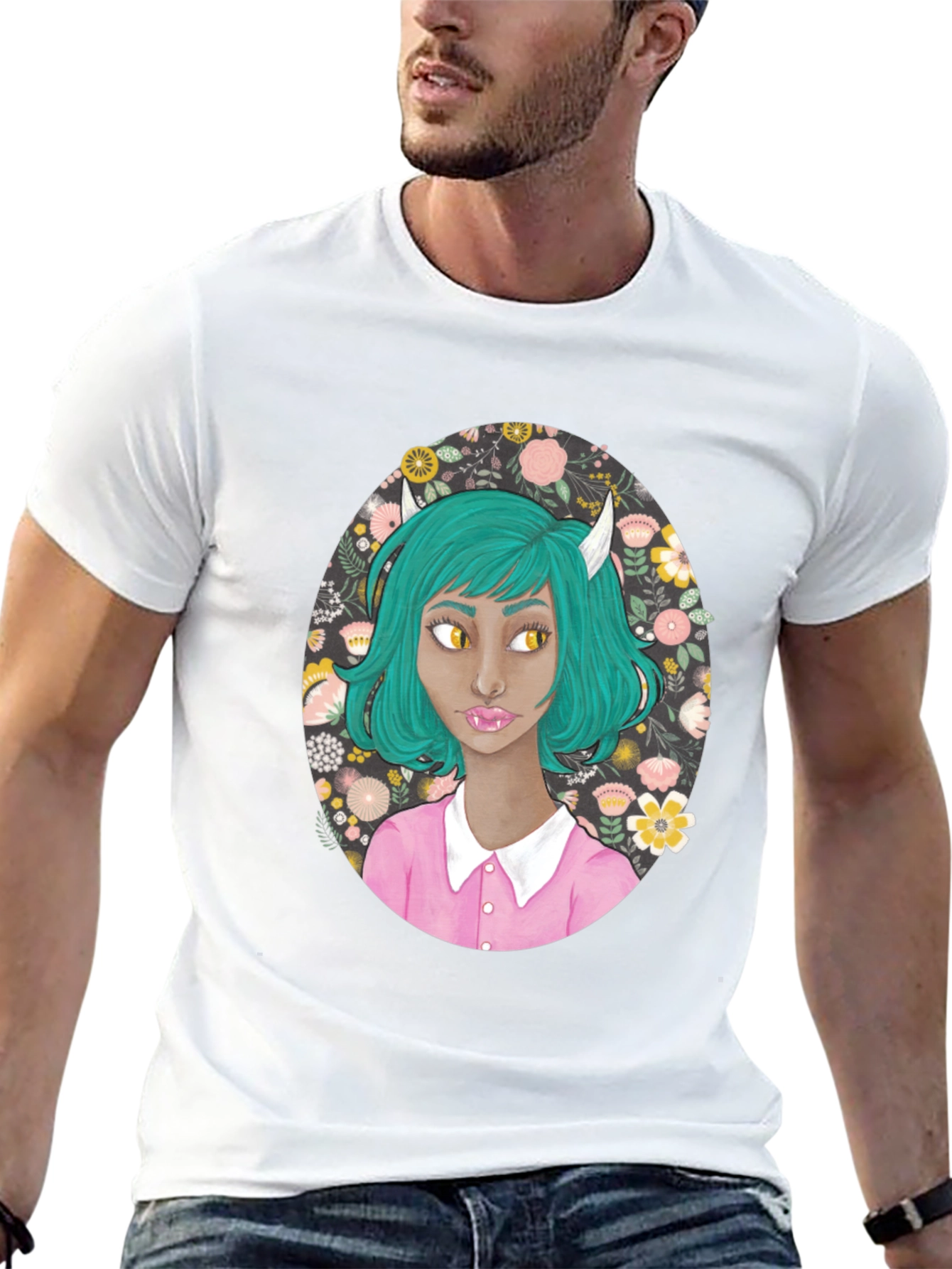 Floral Demon Girl Graphic T-Shirt
