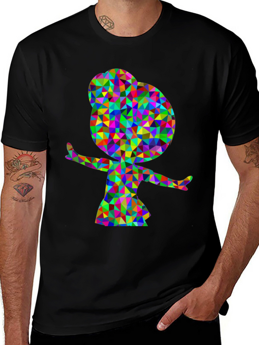 Geometric Girl Graphic Tee - Stylish Black T-Shirt