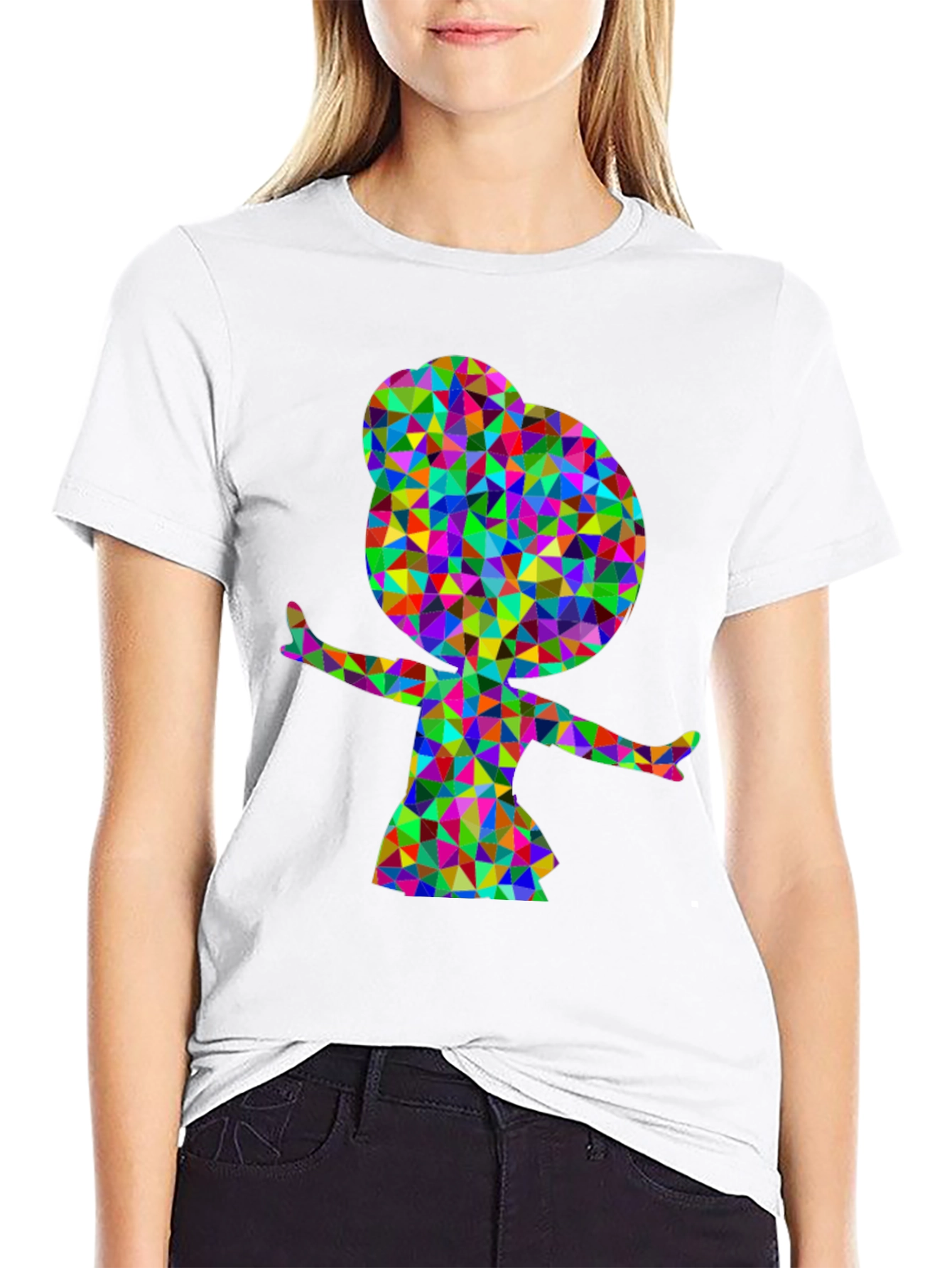 Geometric Girl Graphic Tee - Stylish Black T-Shirt
