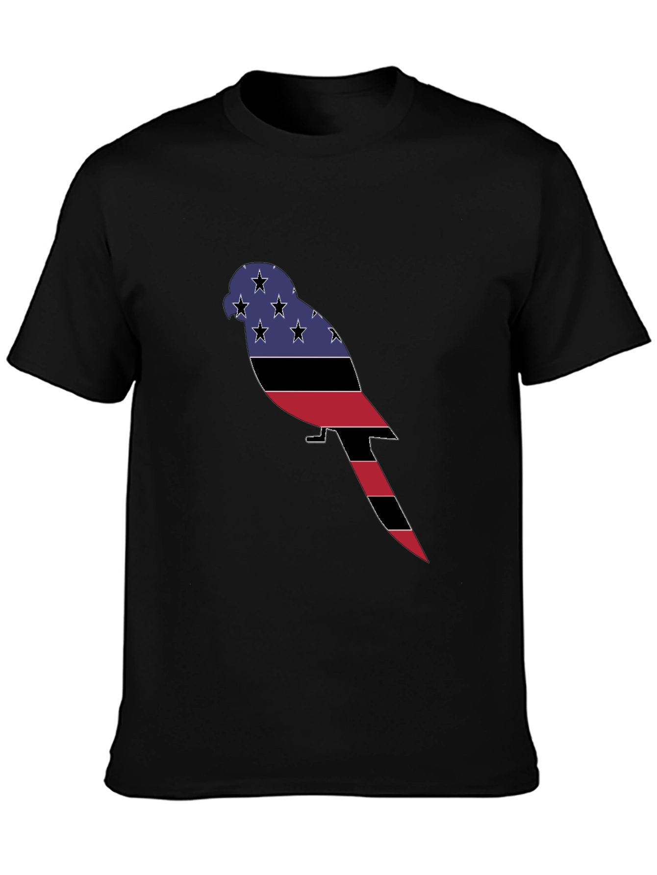 Patriotic Parrot Graphic Tee - Black Cotton Blend