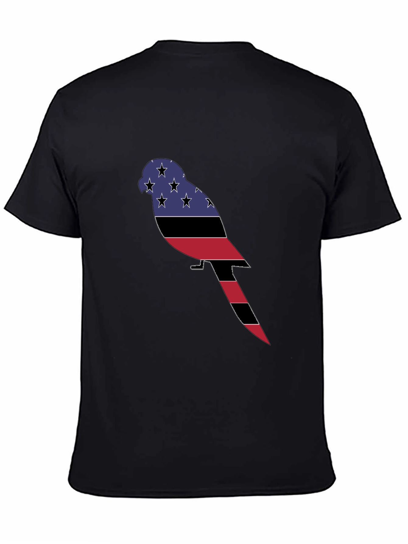 Patriotic Parrot Graphic Tee - Black Cotton Blend