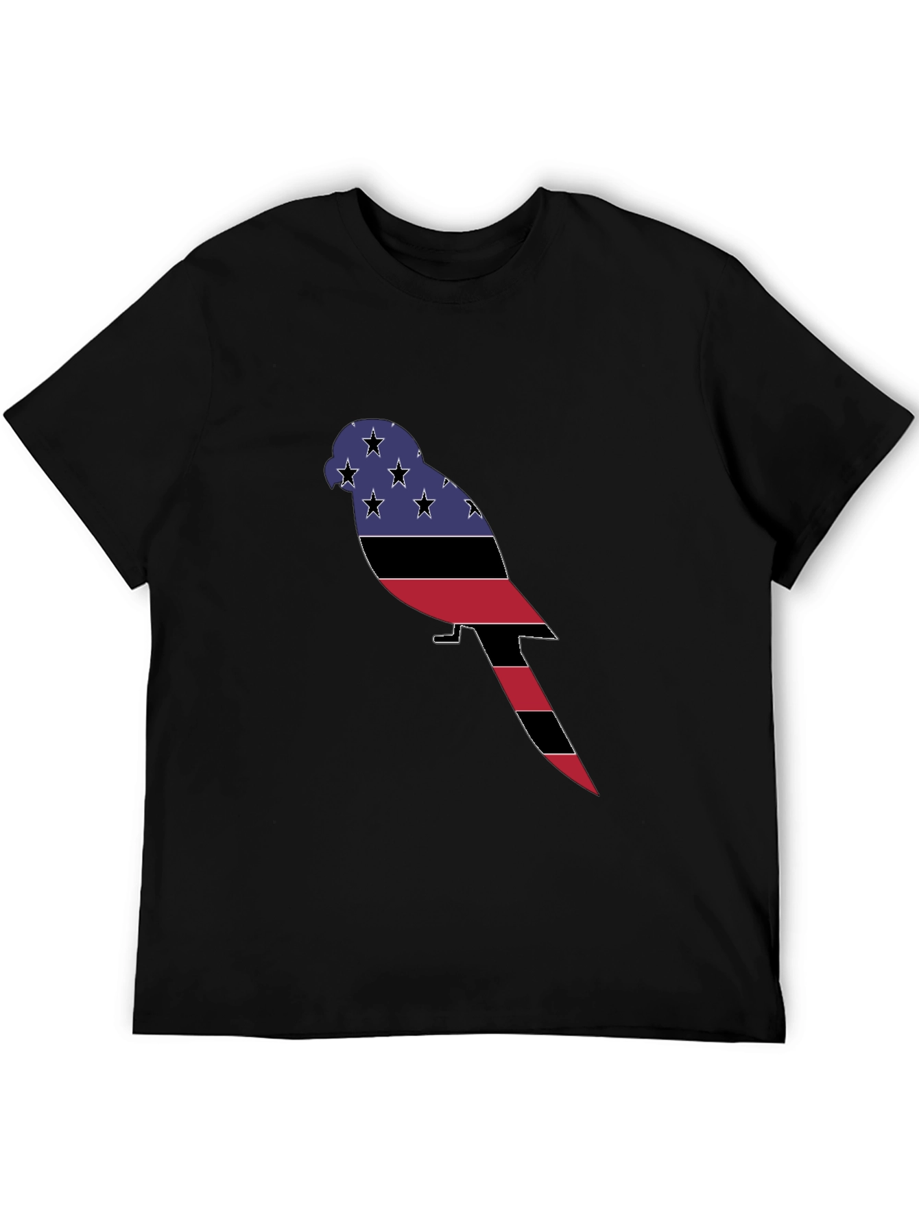 Patriotic Parrot Graphic Tee - Black Cotton Blend