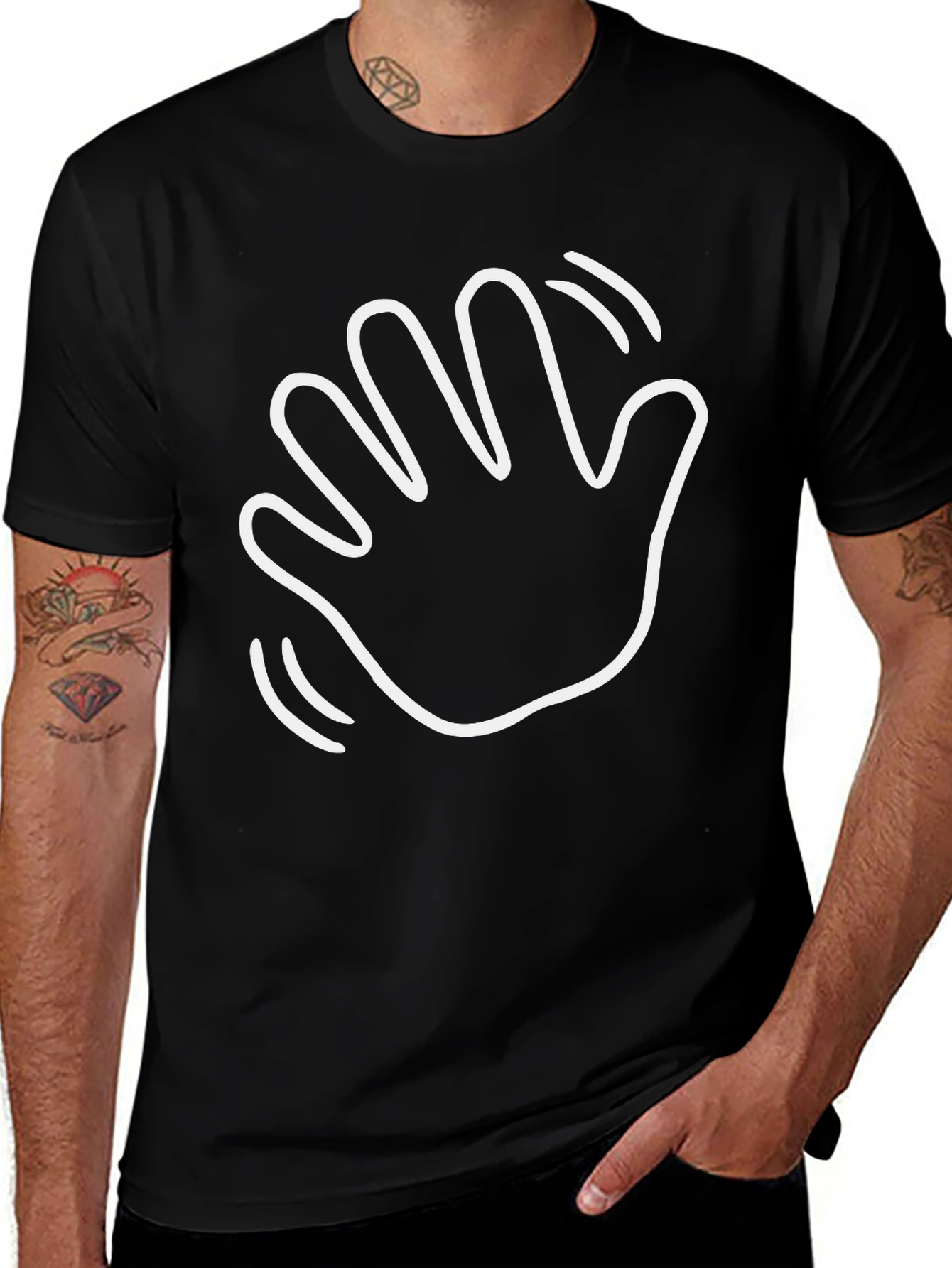 Waving Hand Graphic Tee - Casual Black T-Shirt