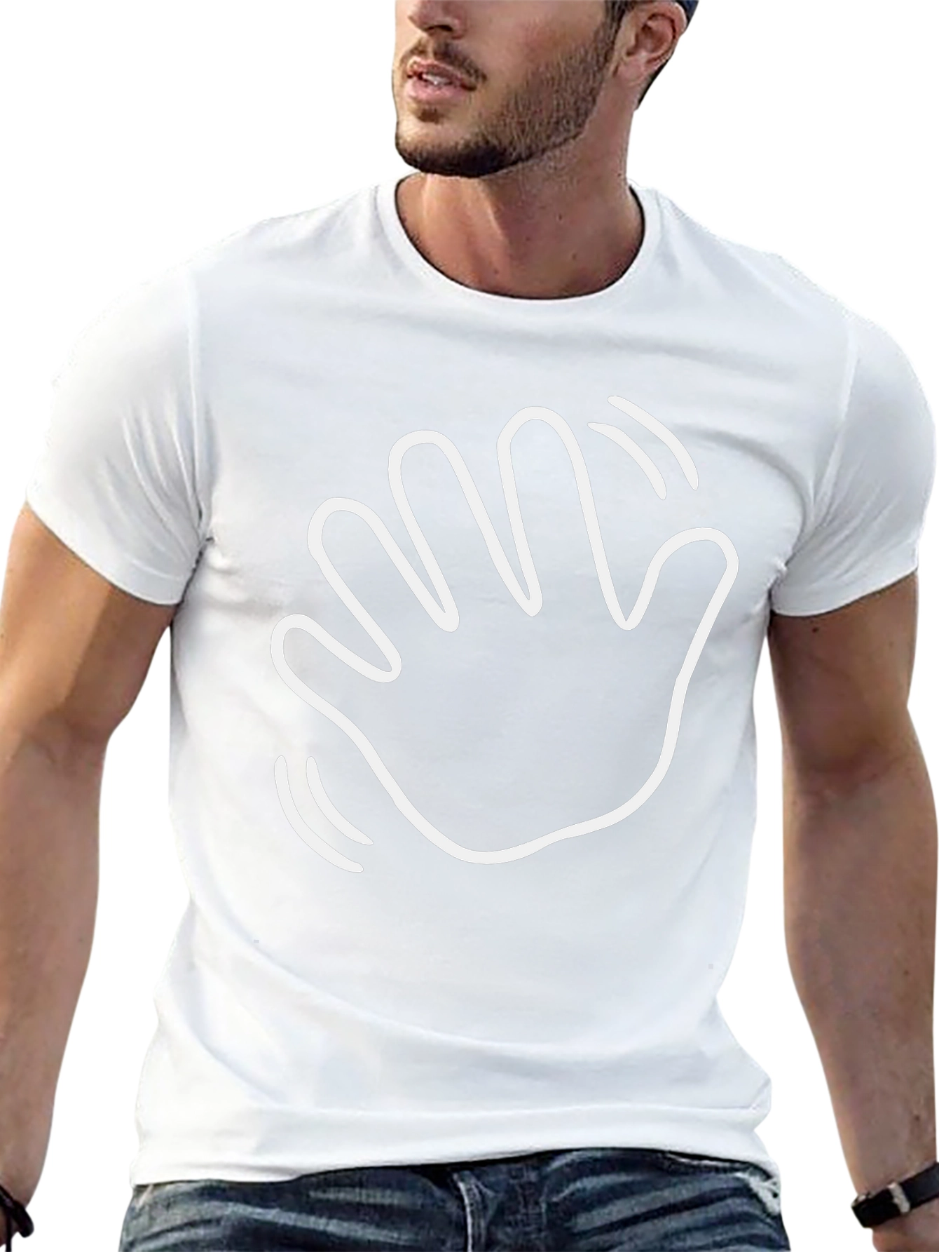 Waving Hand Graphic Tee - Casual Black T-Shirt