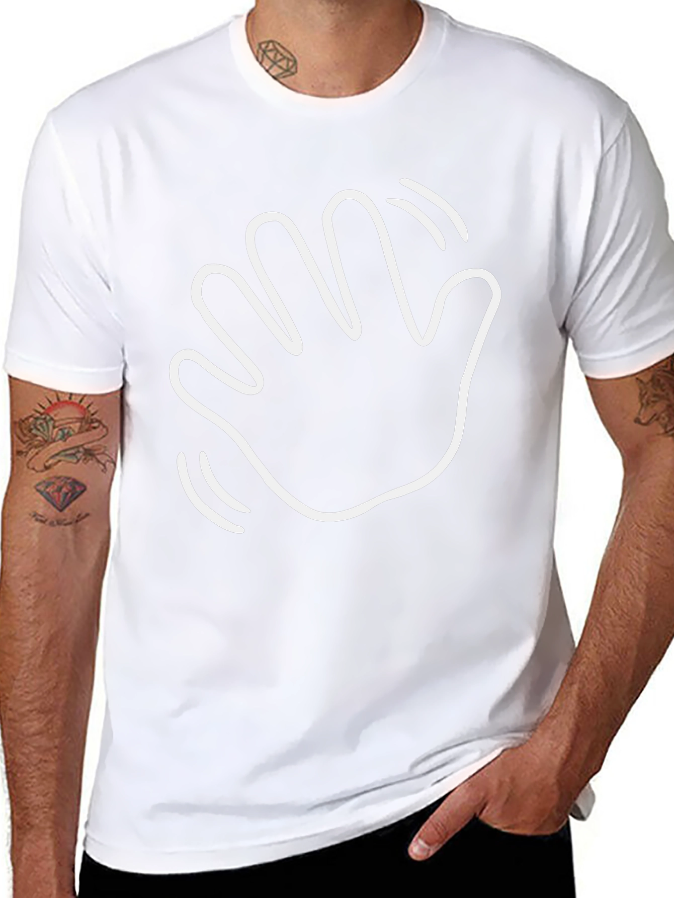 Waving Hand Graphic Tee - Casual Black T-Shirt