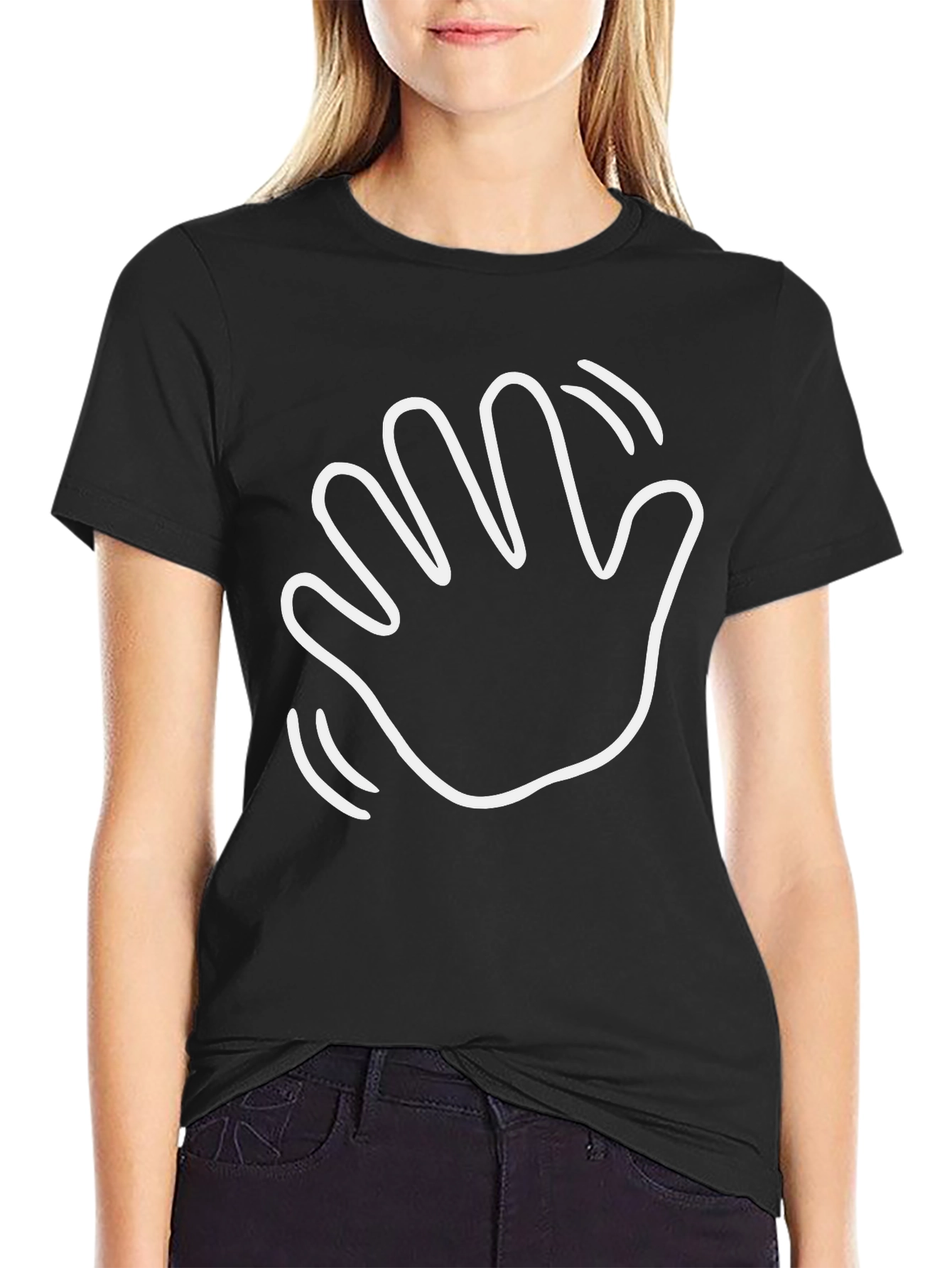 Waving Hand Graphic Tee - Casual Black T-Shirt