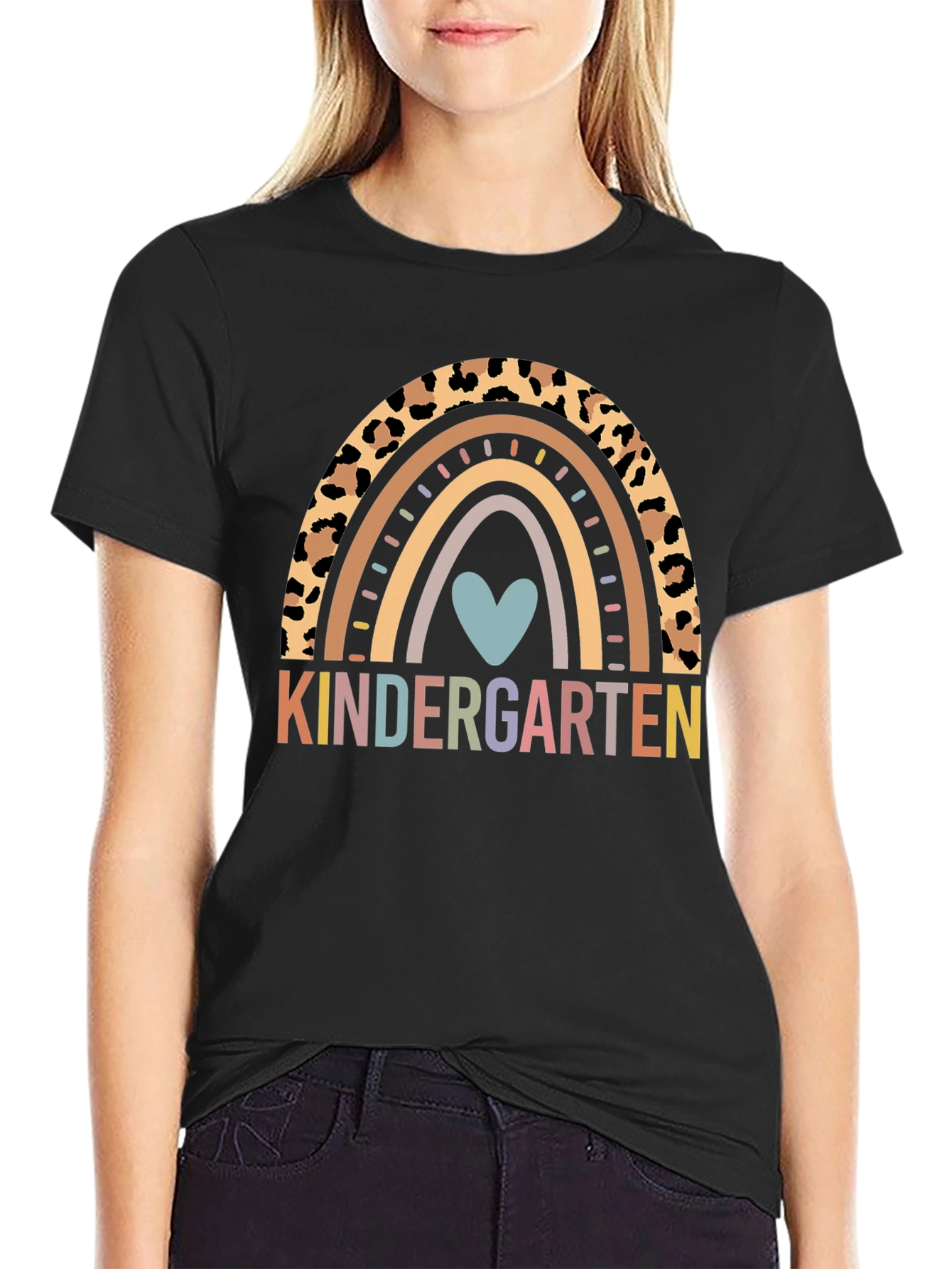 Kindergarten Rainbow Leopard Print T-Shirt