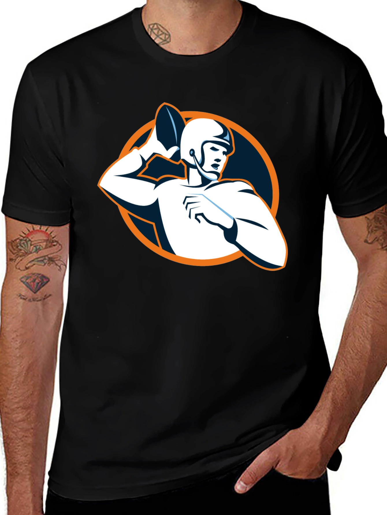 Football Player Graphic Black T-Shirt