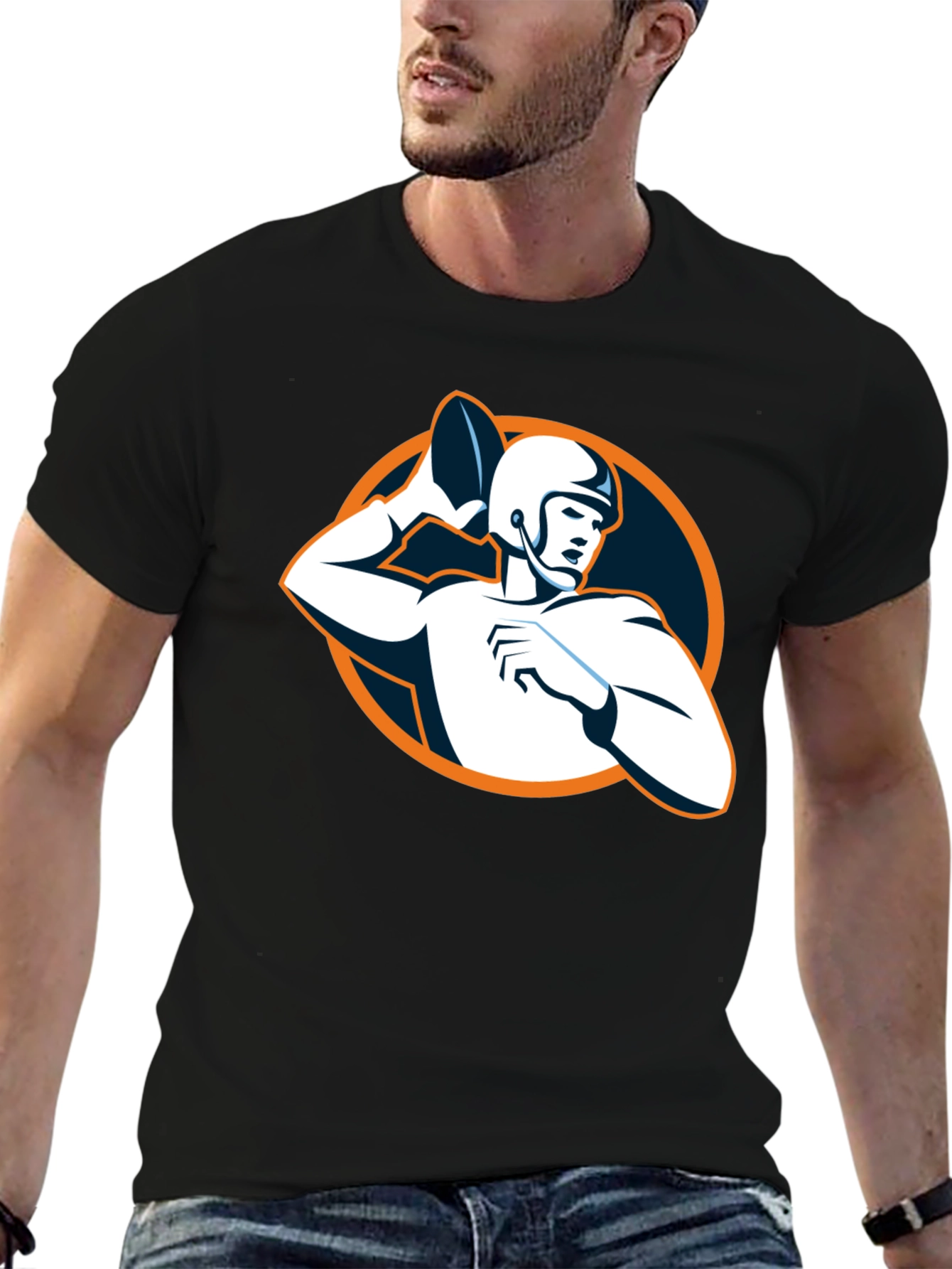 Football Player Graphic Black T-Shirt