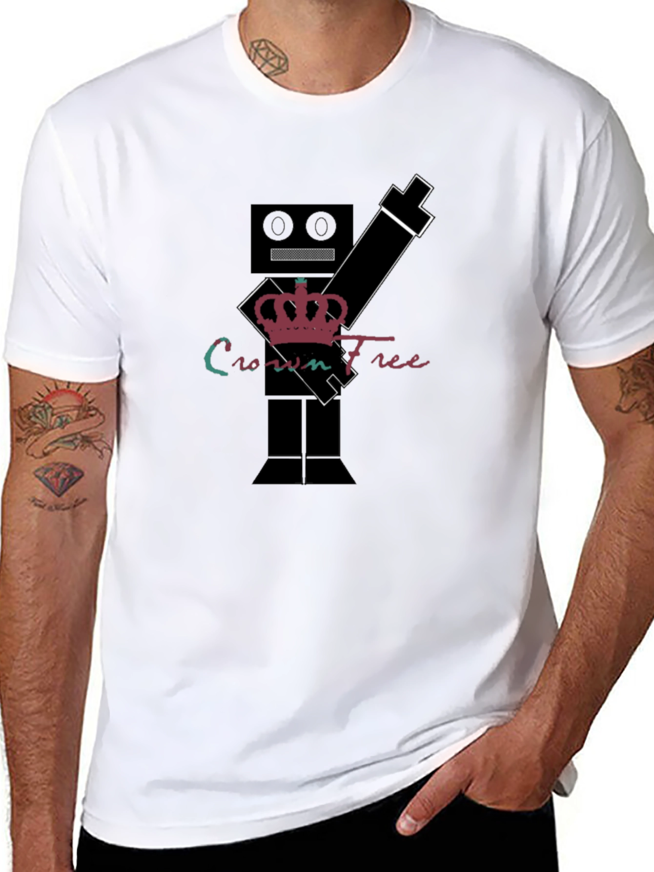 Crown Free Robot T-Shirt - Black Graphic Tee