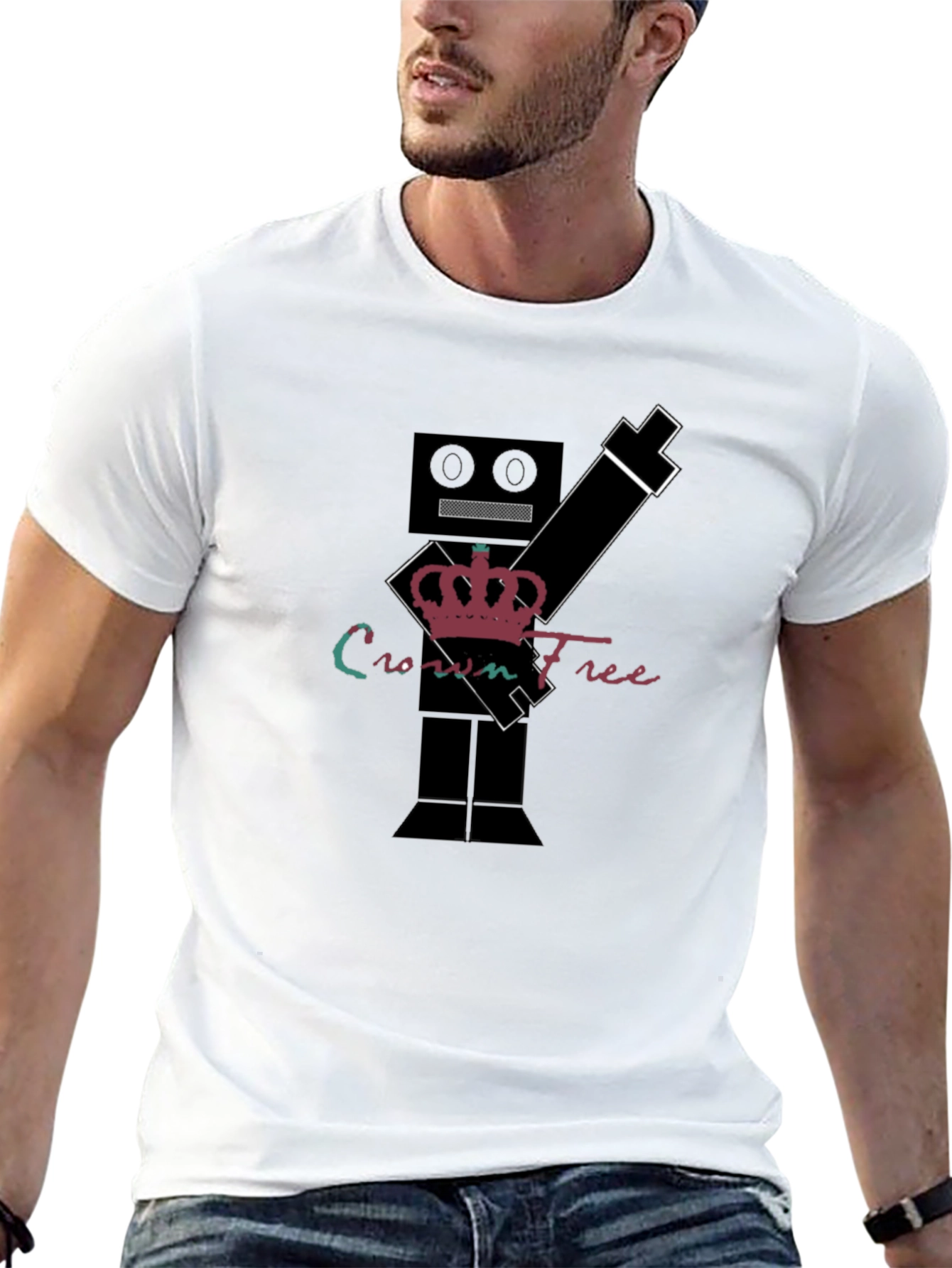 Crown Free Robot T-Shirt - Black Graphic Tee