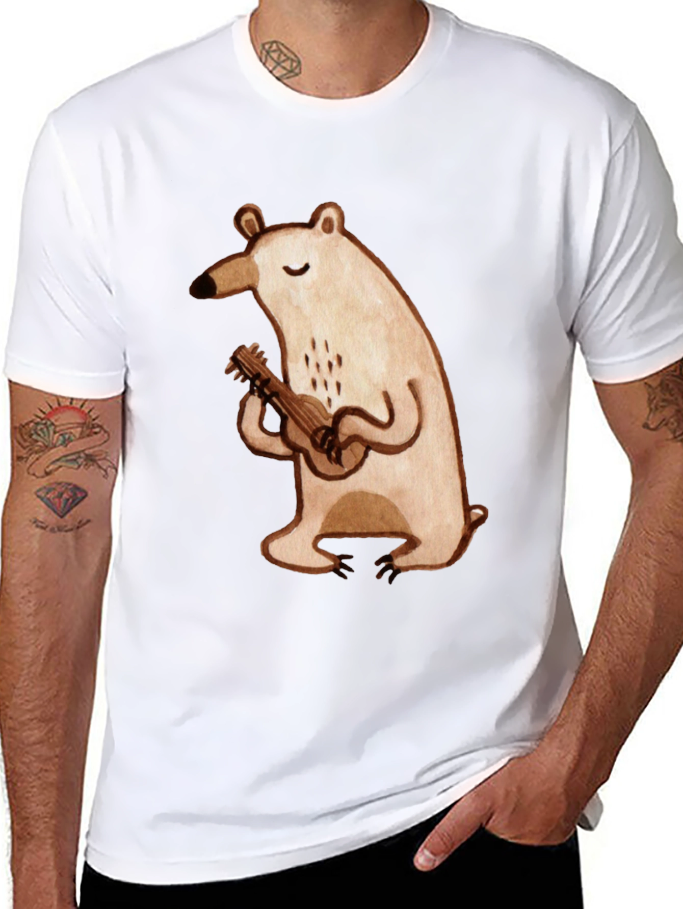 Bear Ukulele Graphic Tee - Soft Cotton Black T-Shirt