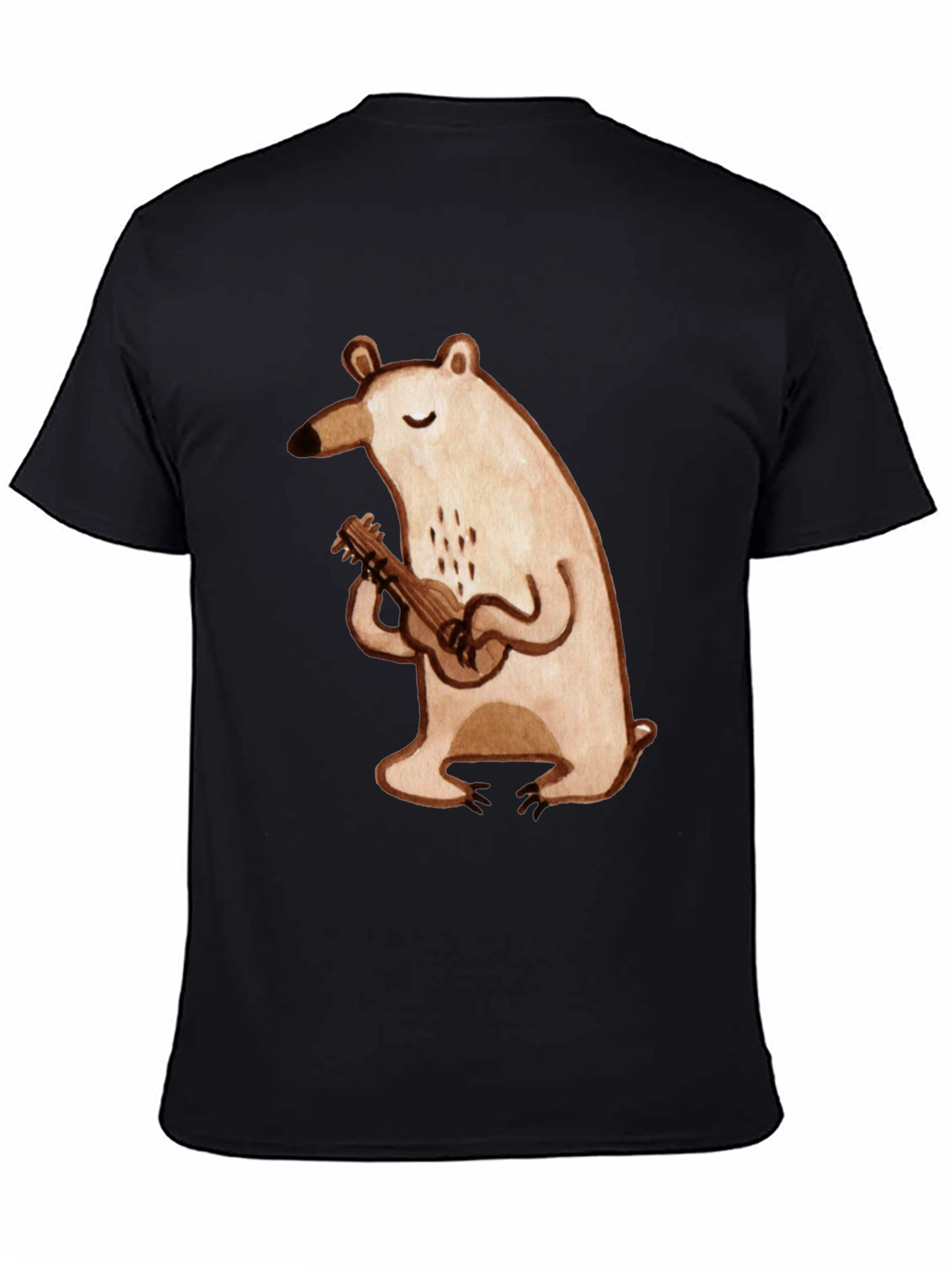 Bear Ukulele Graphic Tee - Soft Cotton Black T-Shirt