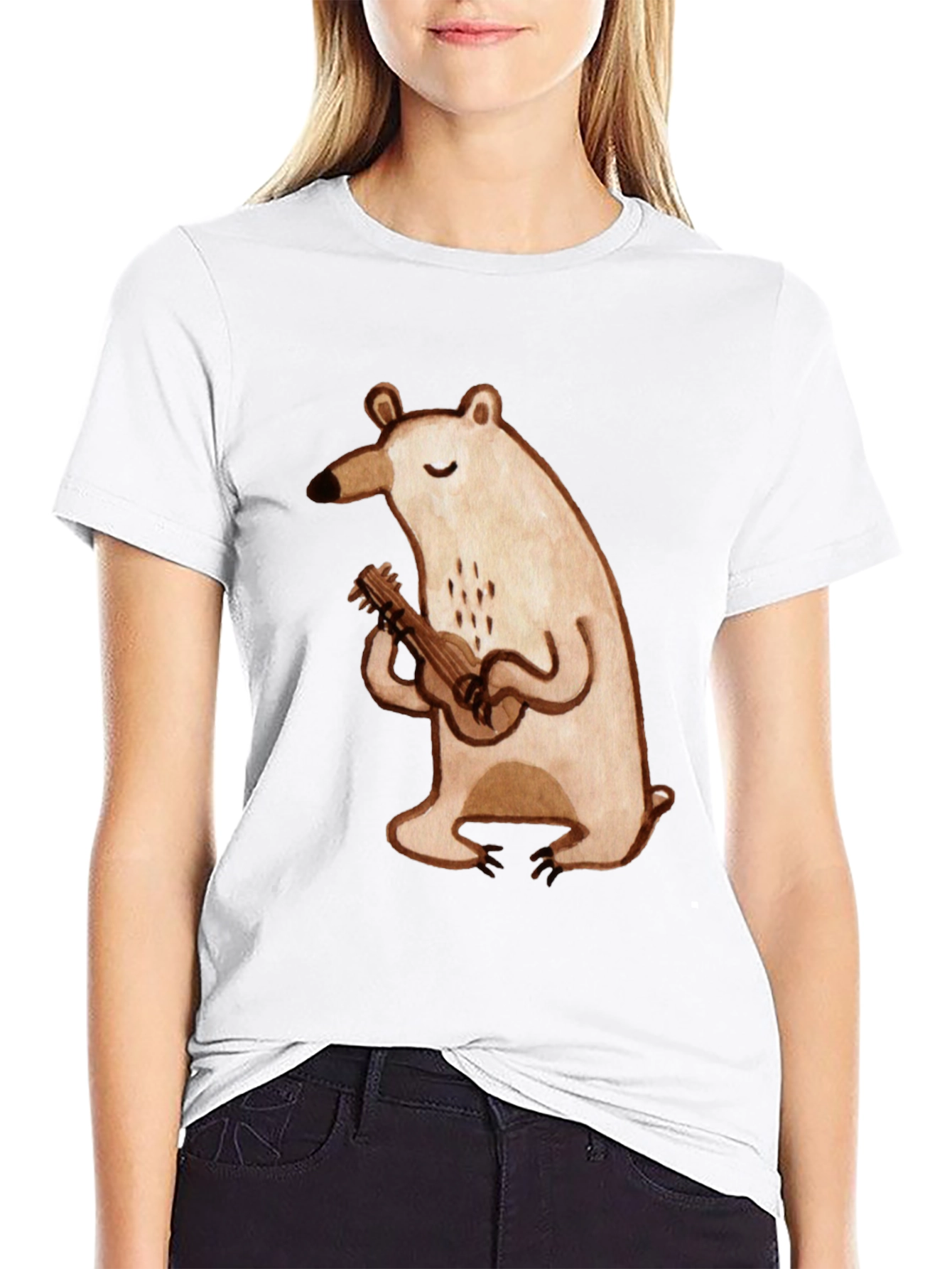 Bear Ukulele Graphic Tee - Soft Cotton Black T-Shirt