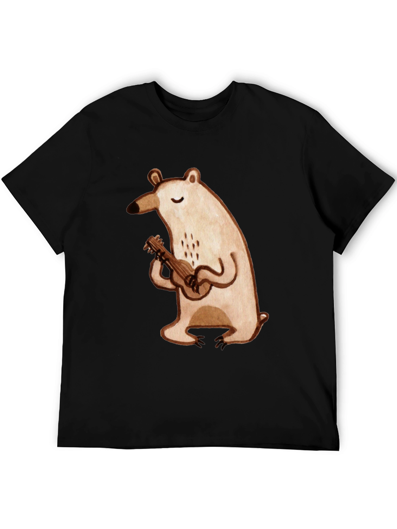 Bear Ukulele Graphic Tee - Soft Cotton Black T-Shirt