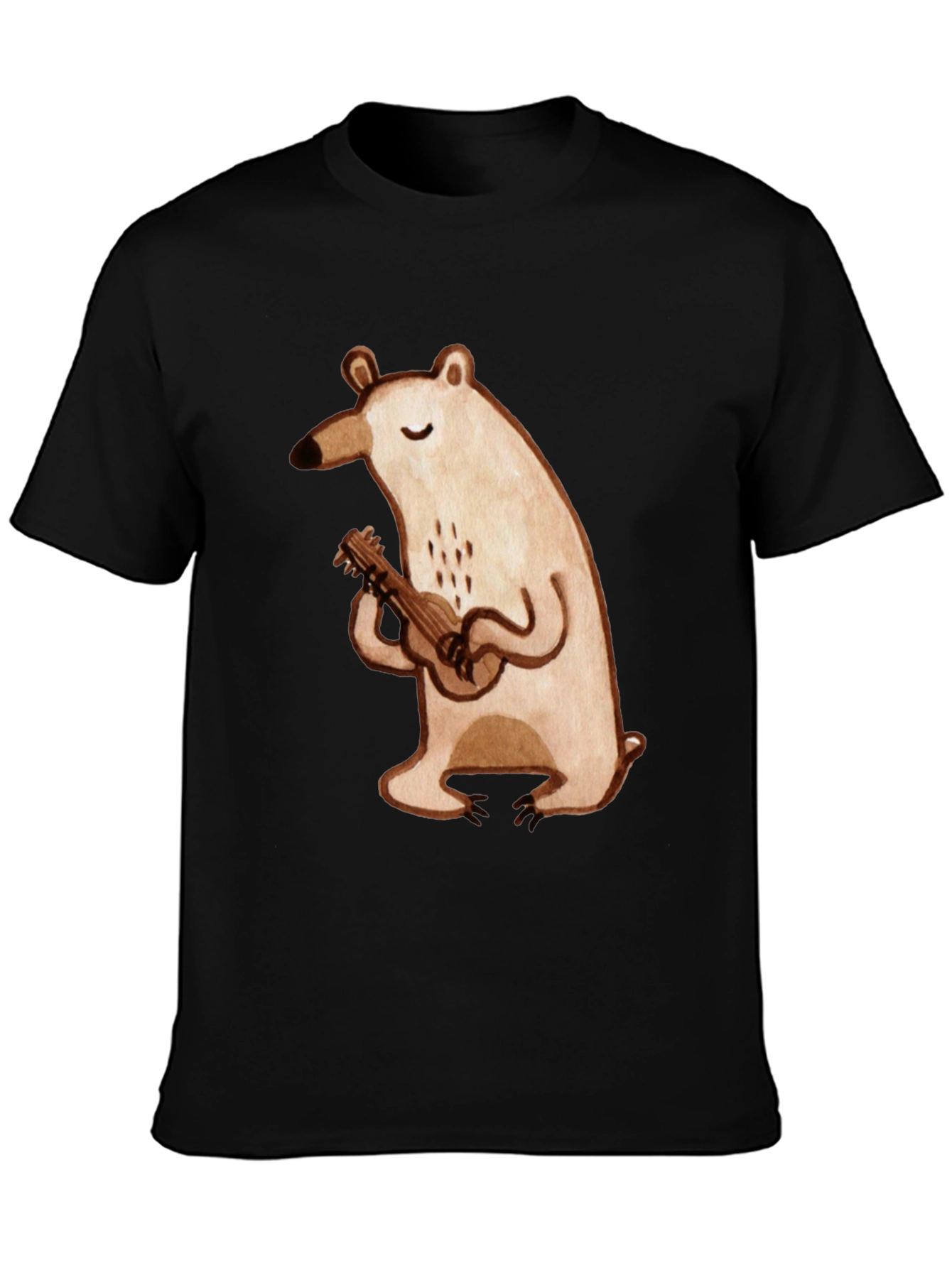 Bear Ukulele Graphic Tee - Soft Cotton Black T-Shirt