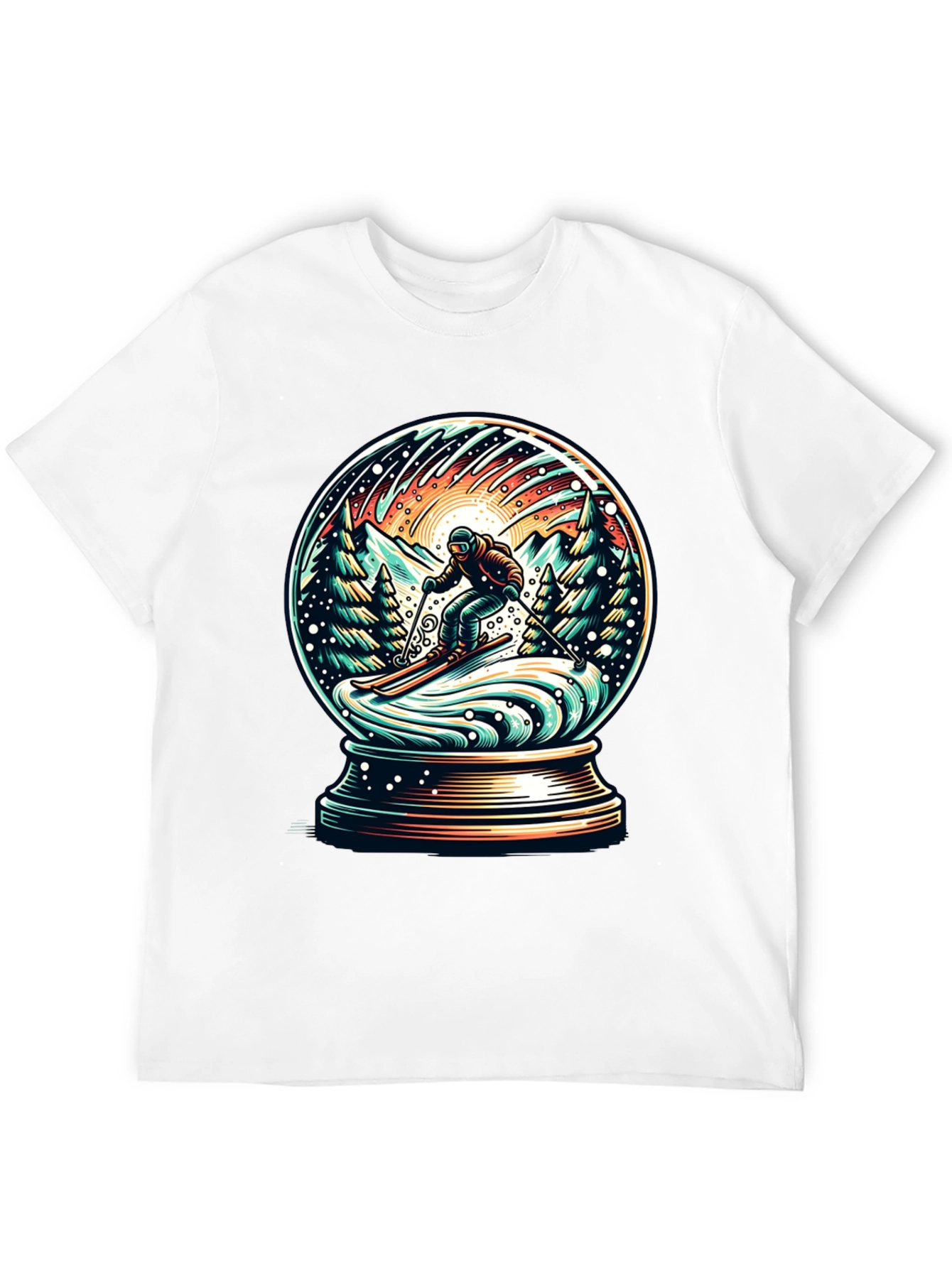 Snow Globe Skiing Graphic Tee - Winter Adventure Shirt