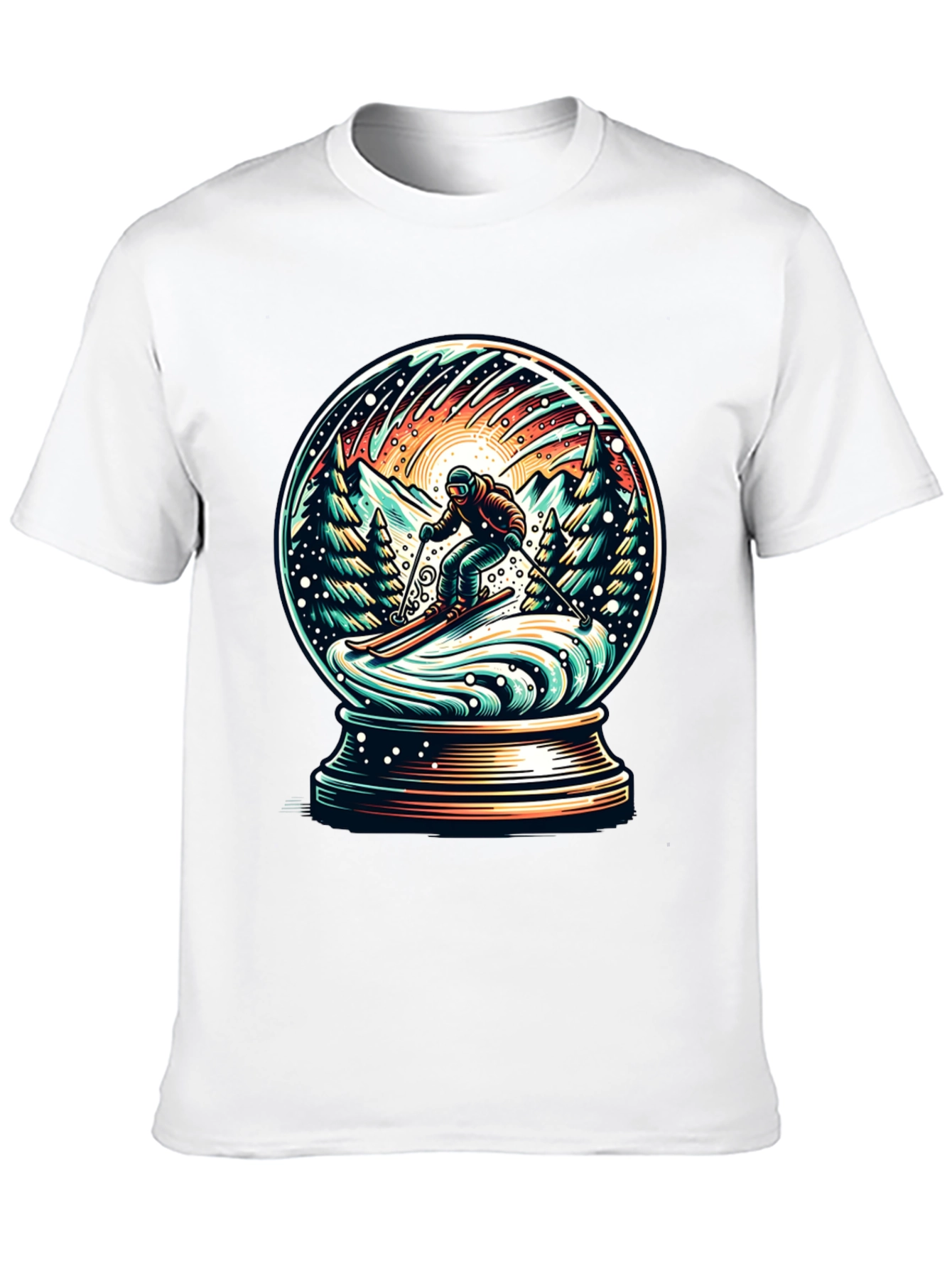 Snow Globe Skiing Graphic Tee - Winter Adventure Shirt