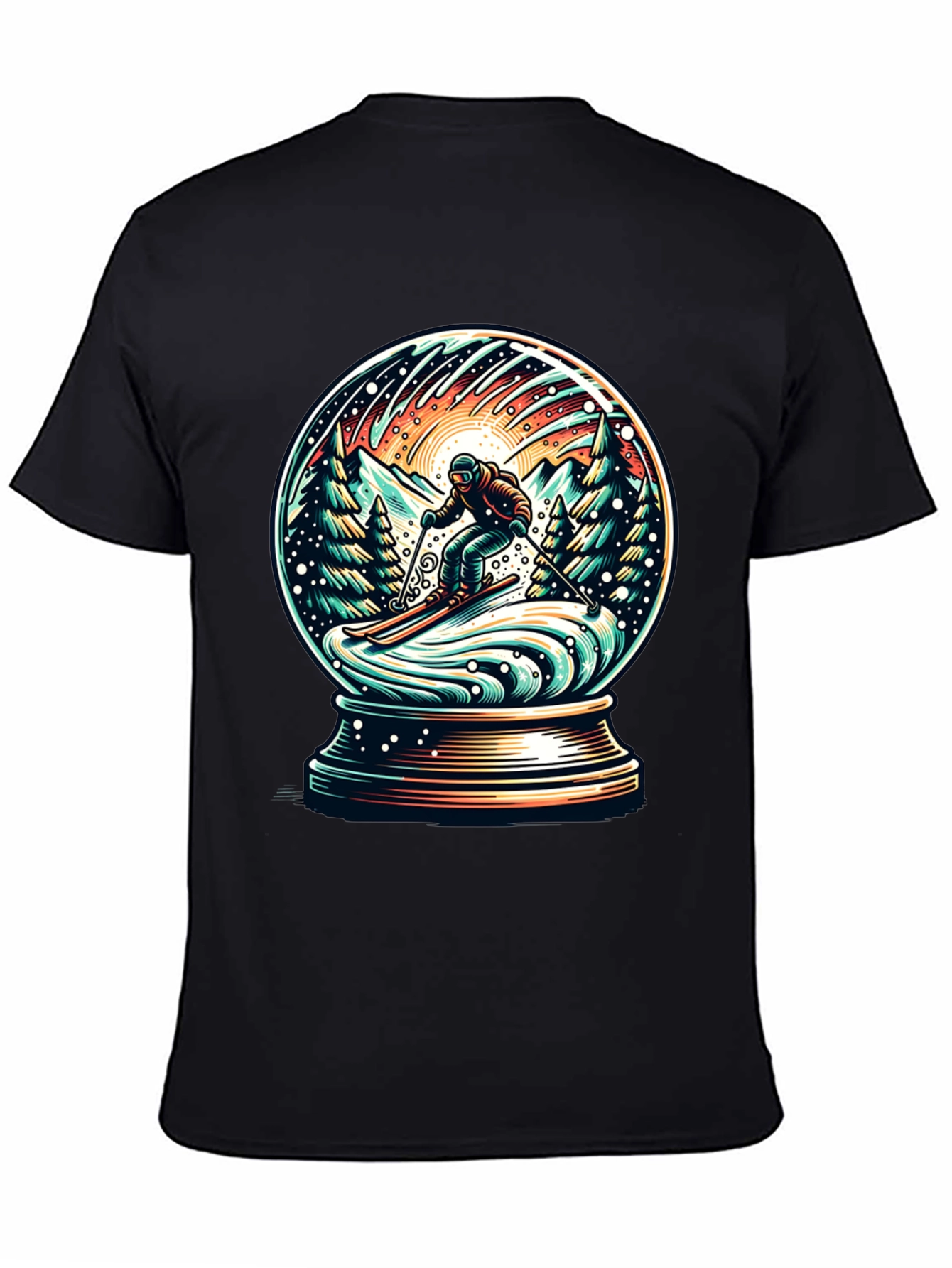 Snow Globe Skiing Graphic Tee - Winter Adventure Shirt