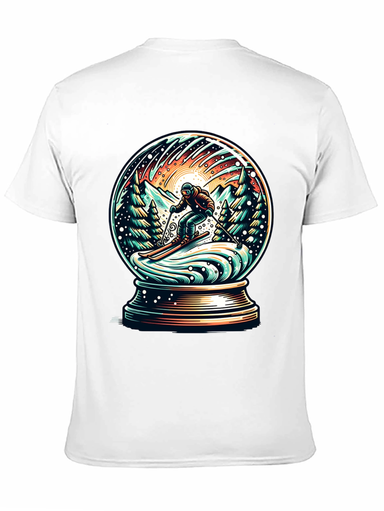 Snow Globe Skiing Graphic Tee - Winter Adventure Shirt