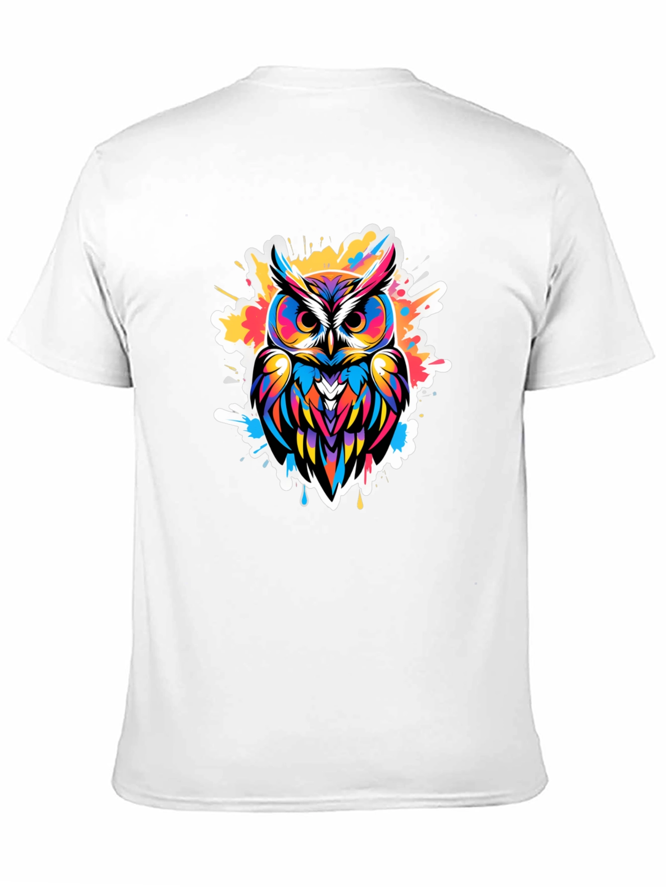 Vibrant Owl Graphic Tee - Black Cotton Blend