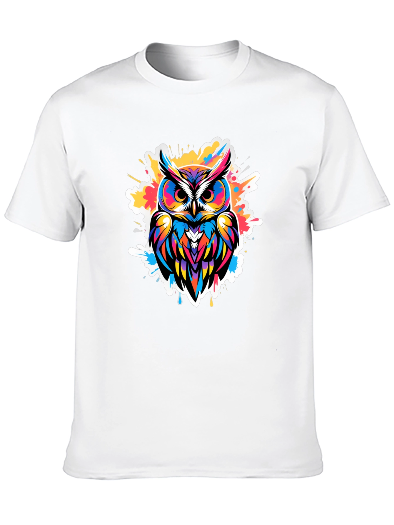 Vibrant Owl Graphic Tee - Black Cotton Blend