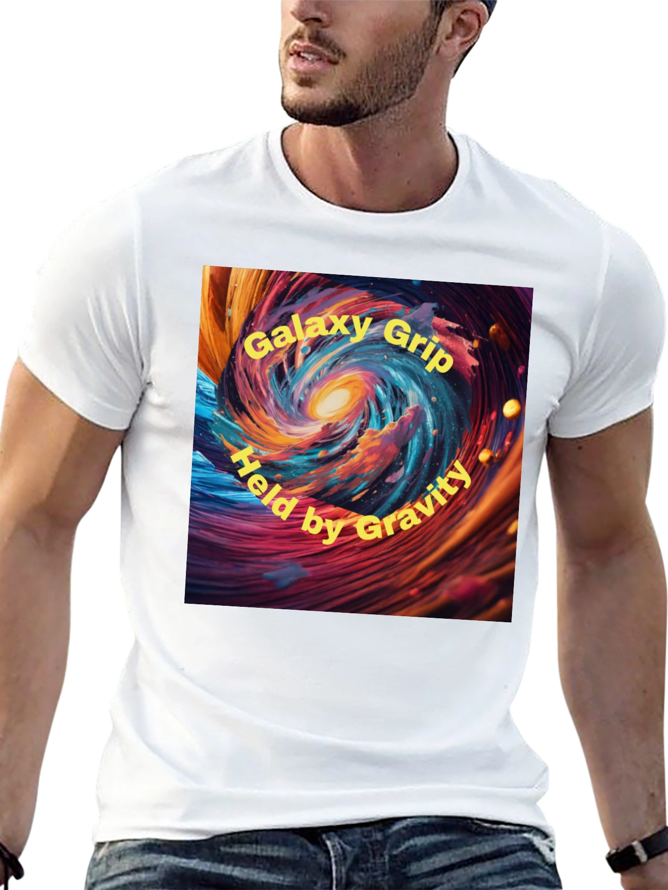 Galaxy Grip Held by Gravity Black T-Shirt