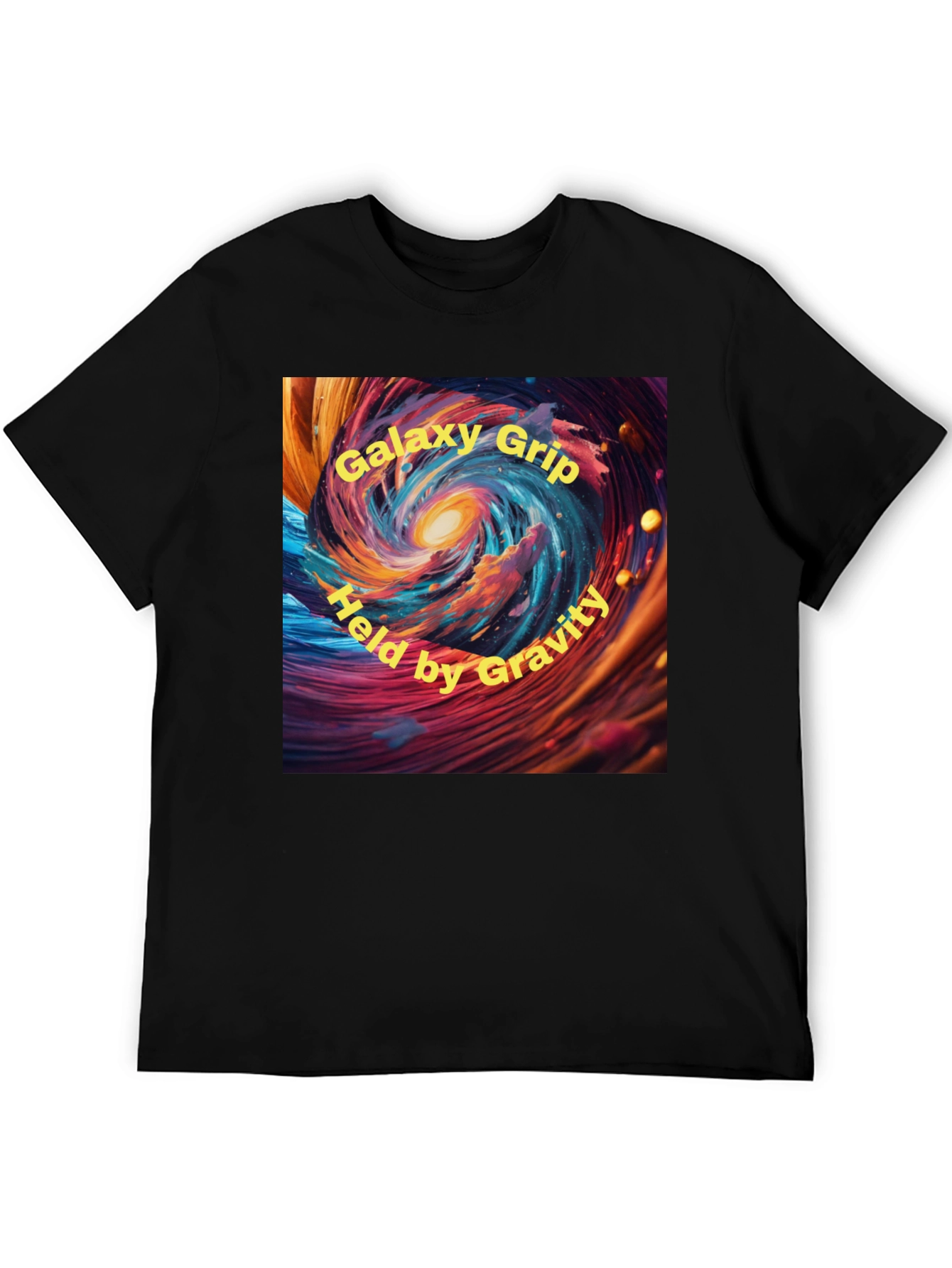Galaxy Grip Held by Gravity Black T-Shirt