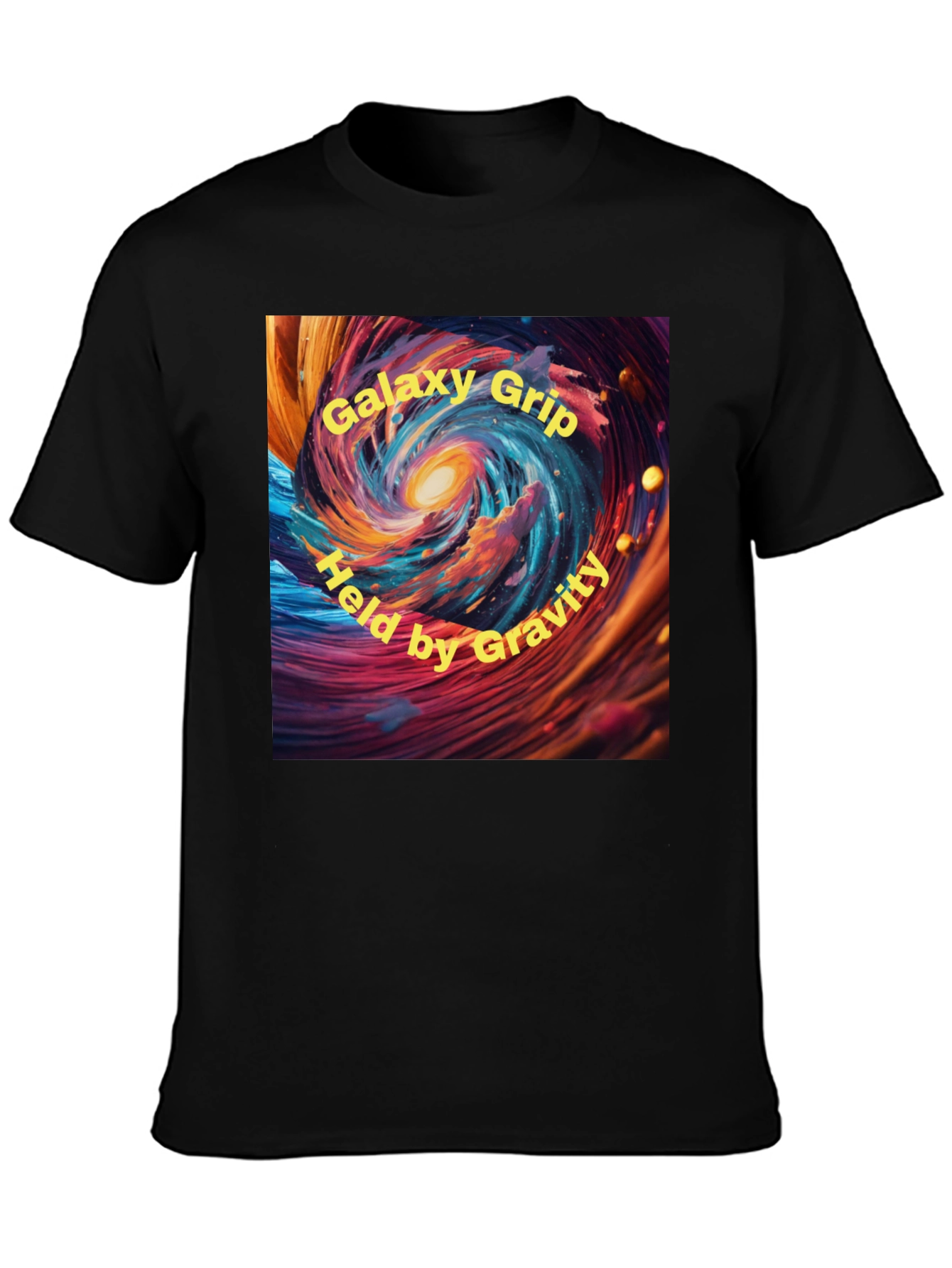 Galaxy Grip Held by Gravity Black T-Shirt