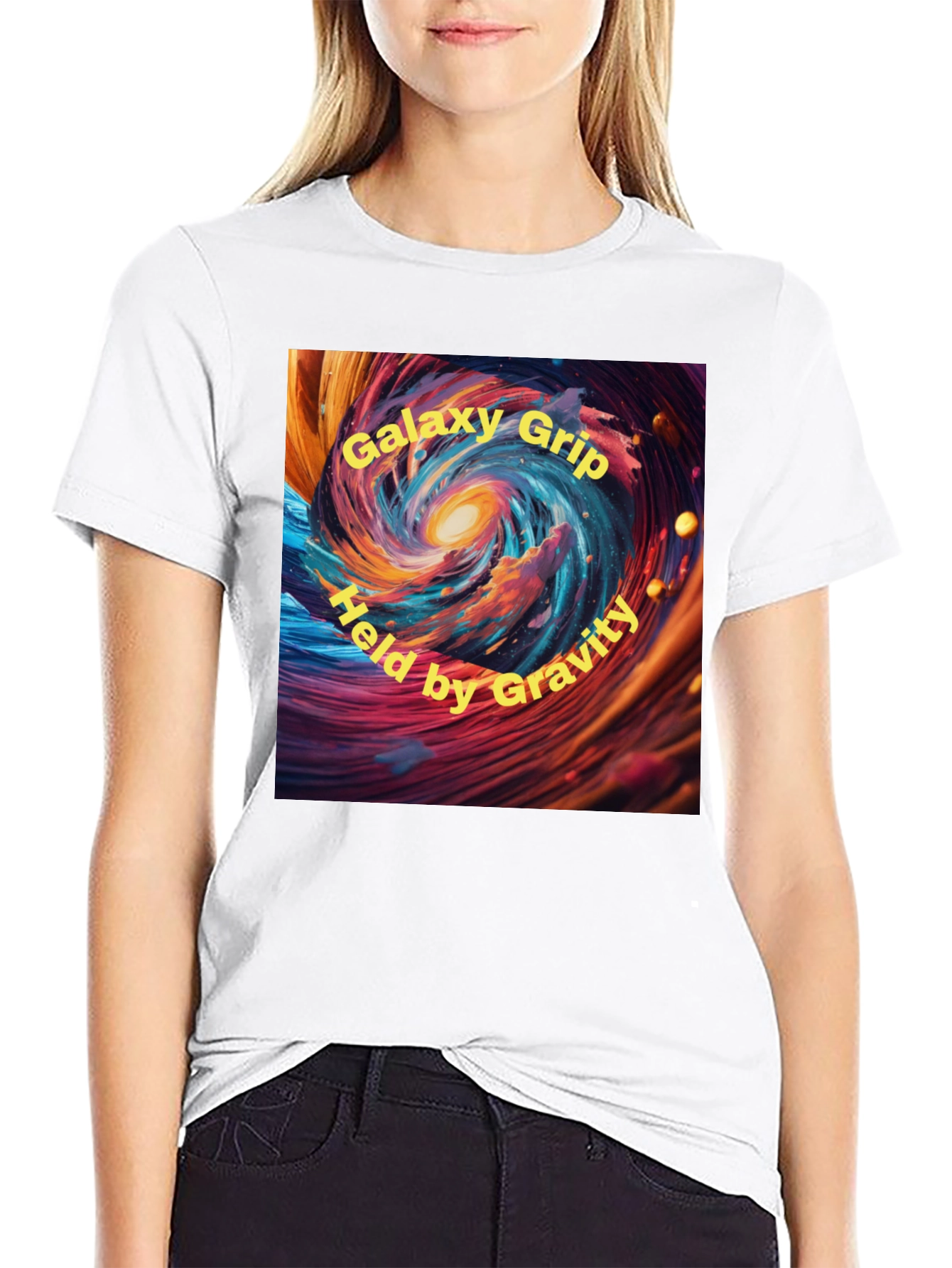 Galaxy Grip Held by Gravity Black T-Shirt