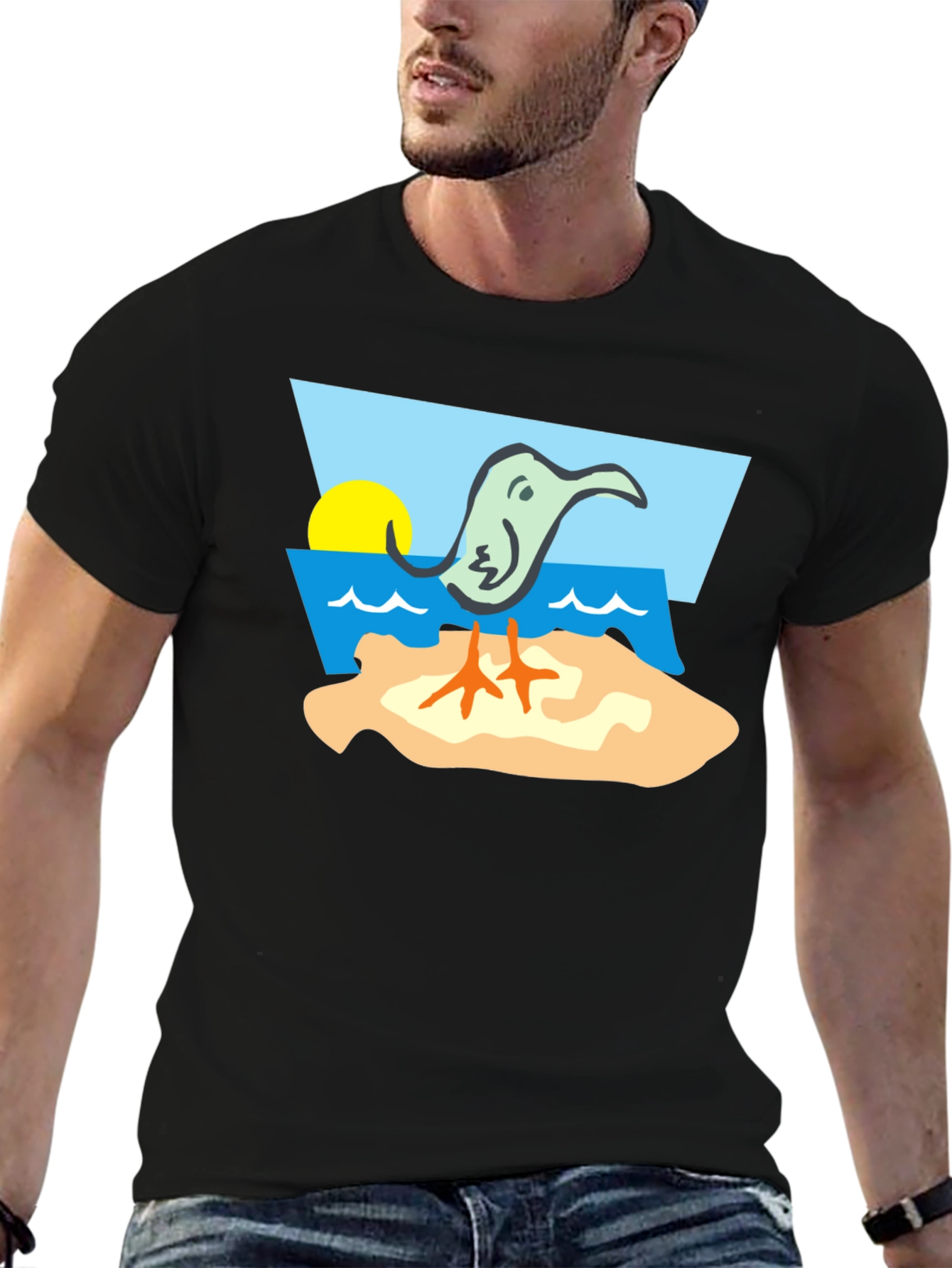 Cartoon Bird Beach T-Shirt - Unique Design
