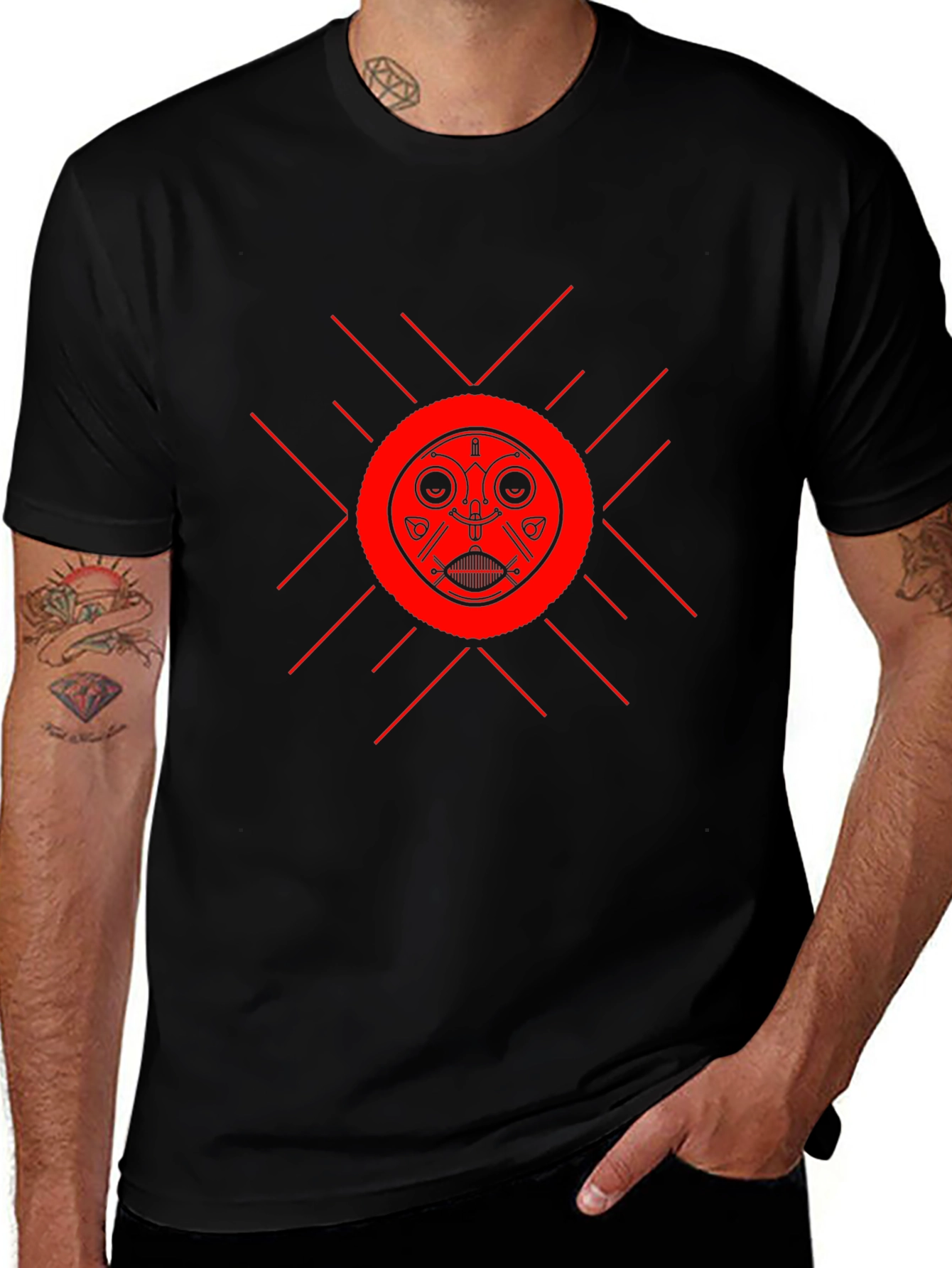 Unique Graphic Tee - Red Sun Design