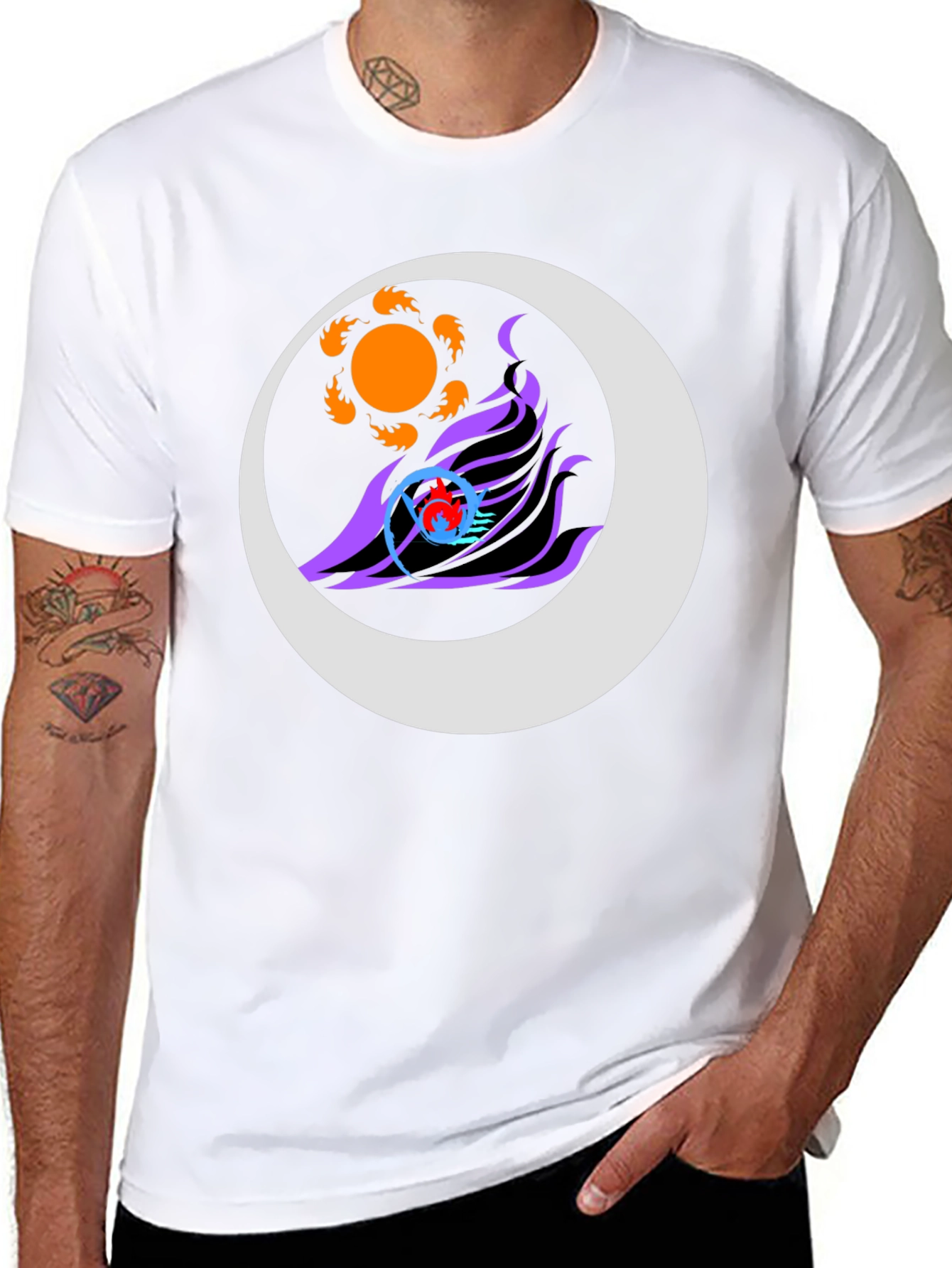 Abstract Sun & Moon Graphic Tee - Black