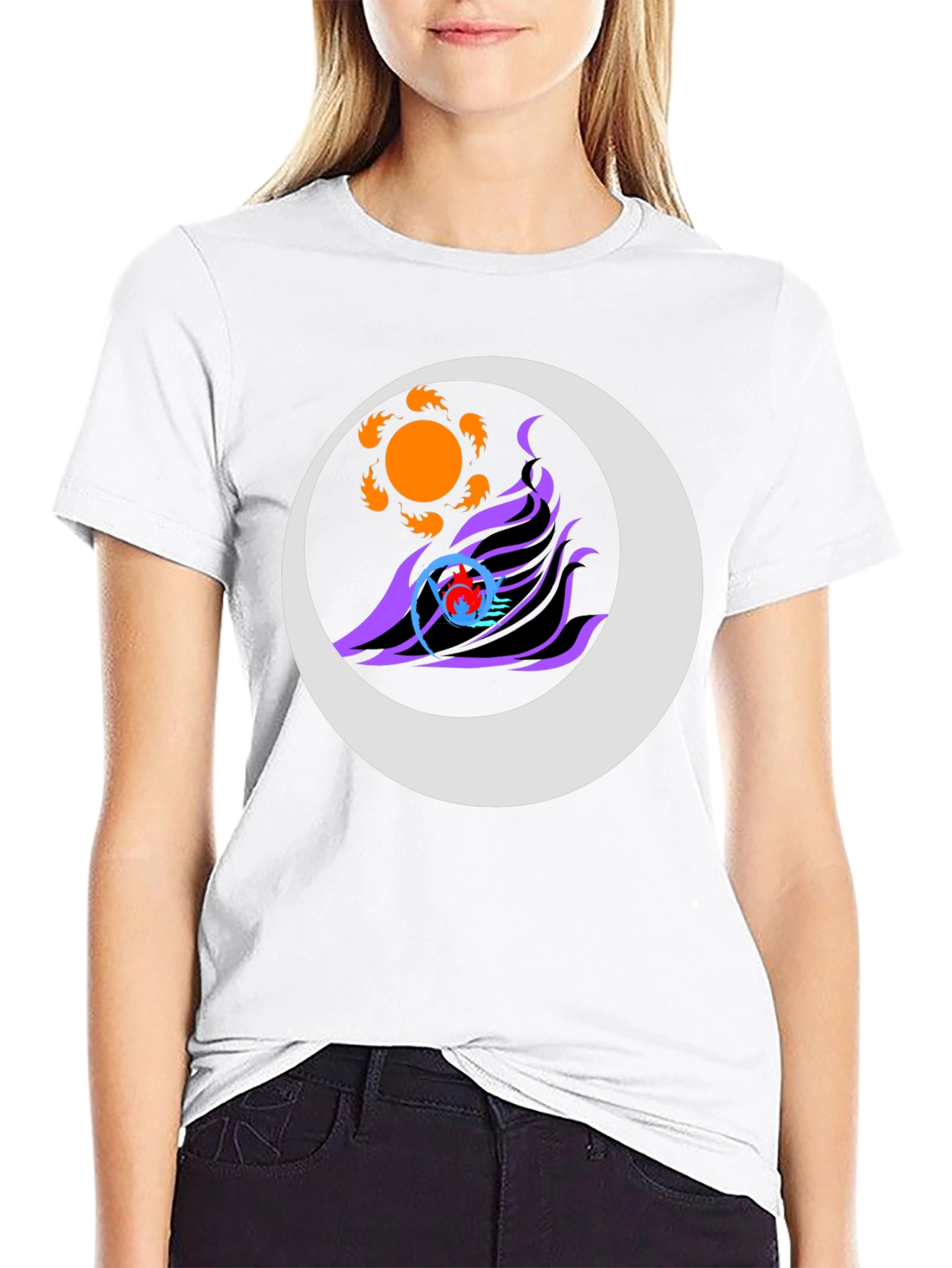 Abstract Sun & Moon Graphic Tee - Black