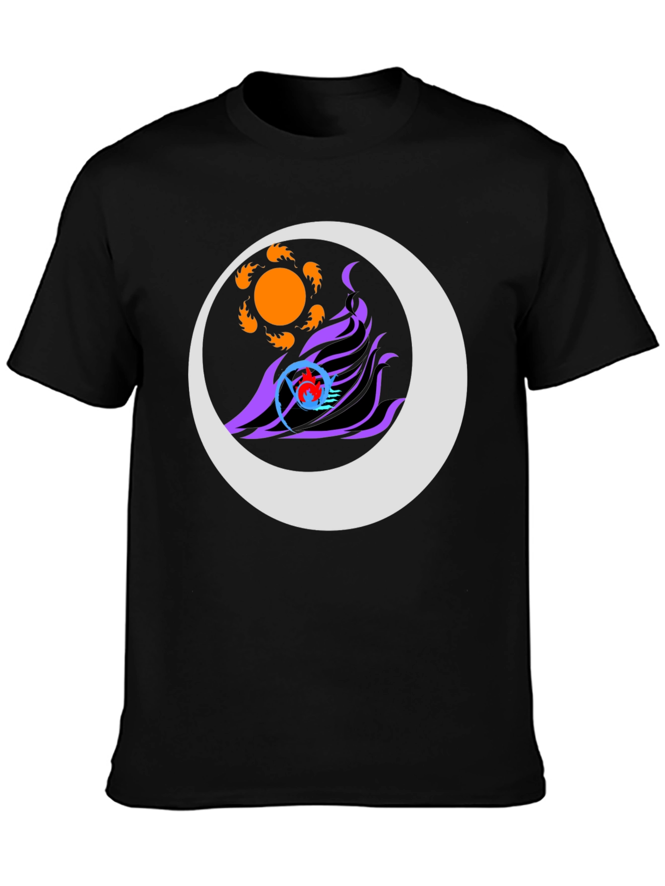 Abstract Sun & Moon Graphic Tee - Black