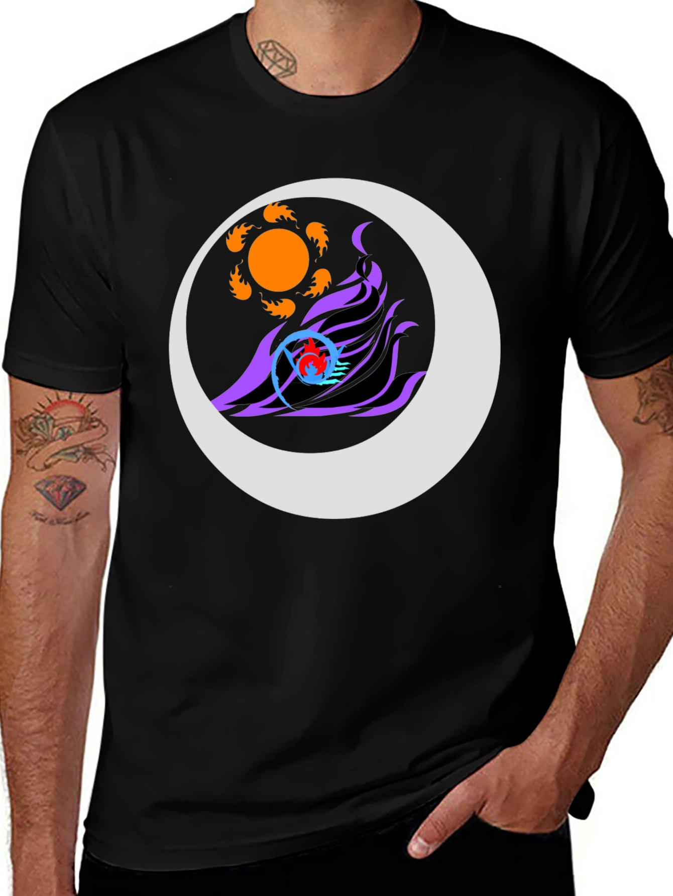 Abstract Sun & Moon Graphic Tee - Black