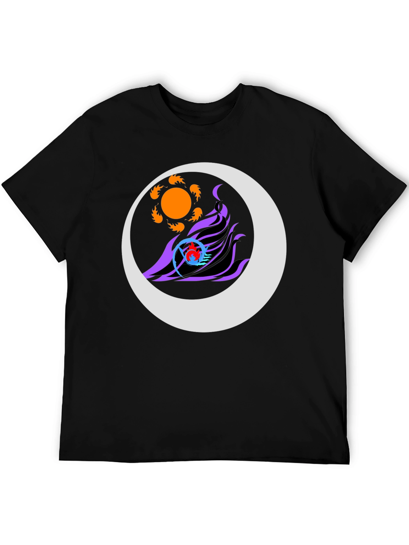 Abstract Sun & Moon Graphic Tee - Black