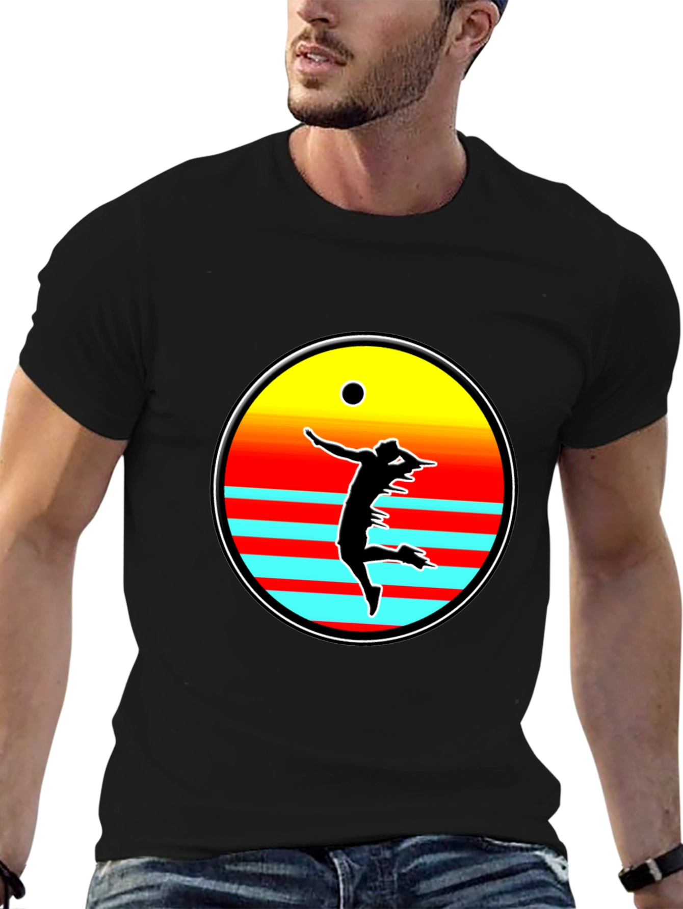 Retro Sunset Volleyball Player T-Shirt