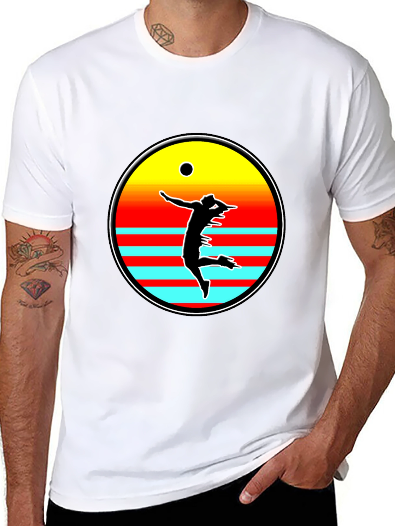 Retro Sunset Volleyball Player T-Shirt