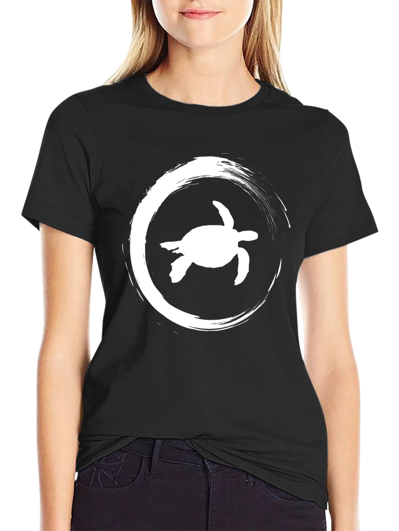 Sea Turtle Zen Circle Black T-Shirt