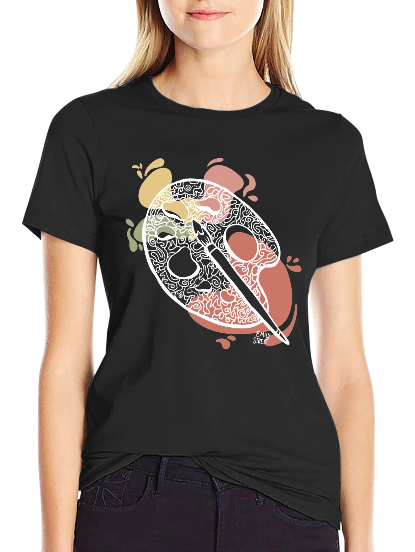 Artists Palette Graphic Tee - Black Cotton T-Shirt