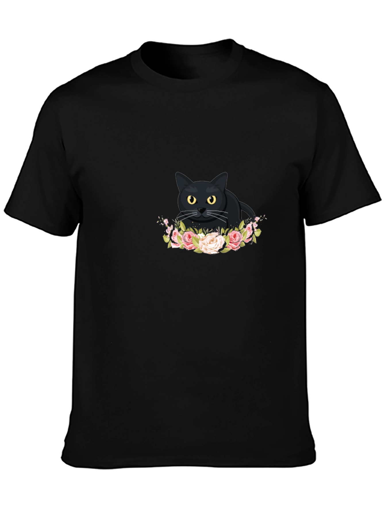 Black Cat Floral T-Shirt - Cute Graphic Tee
