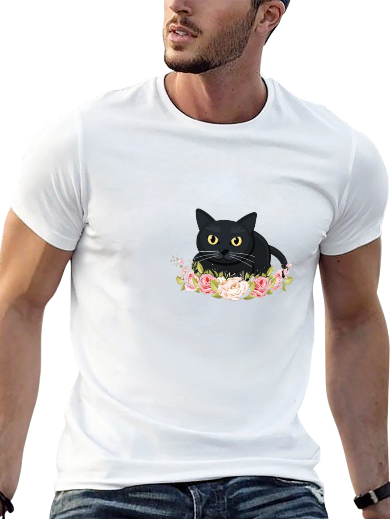 Black Cat Floral T-Shirt - Cute Graphic Tee