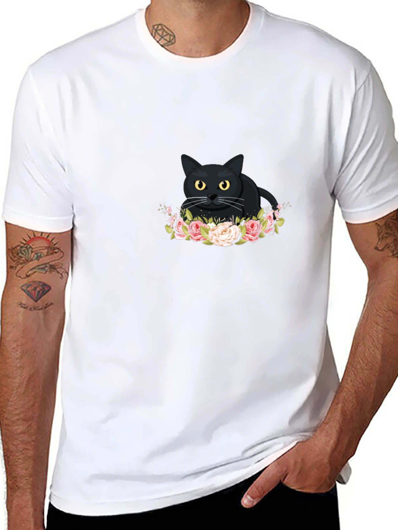 Black Cat Floral T-Shirt - Cute Graphic Tee