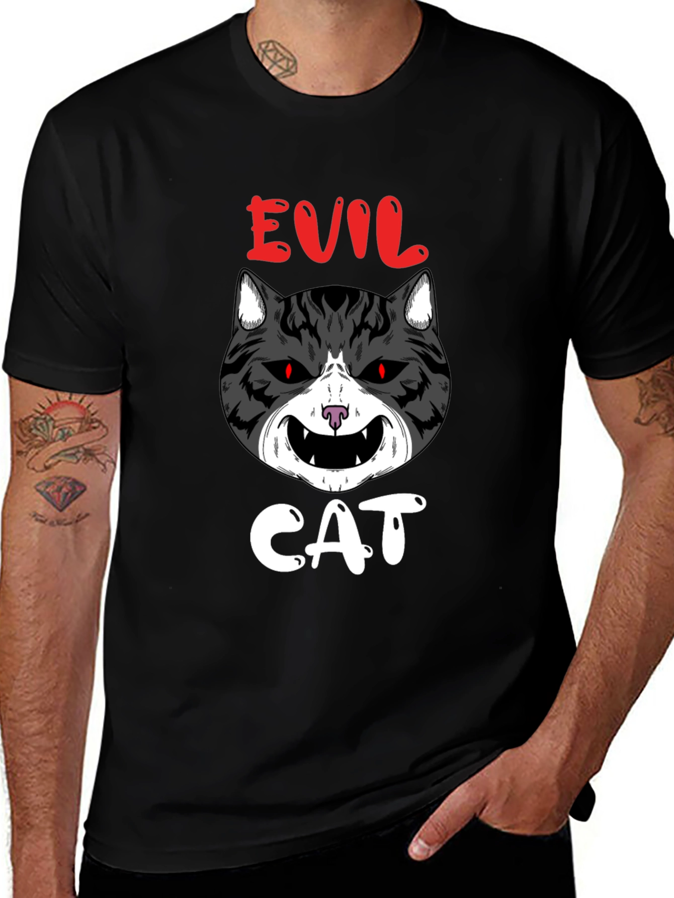 Evil Cat Graphic T-Shirt - Black
