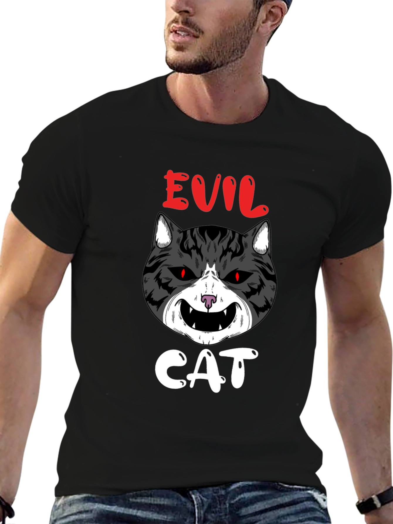 Evil Cat Graphic T-Shirt - Black