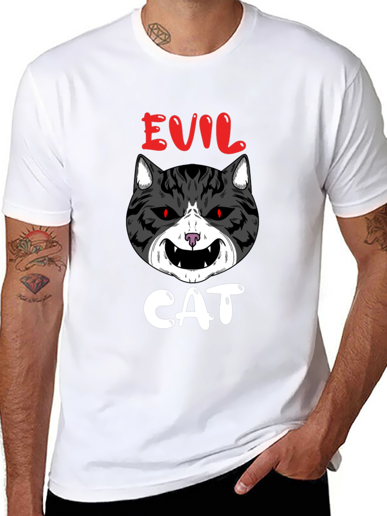 Evil Cat Graphic T-Shirt - Black