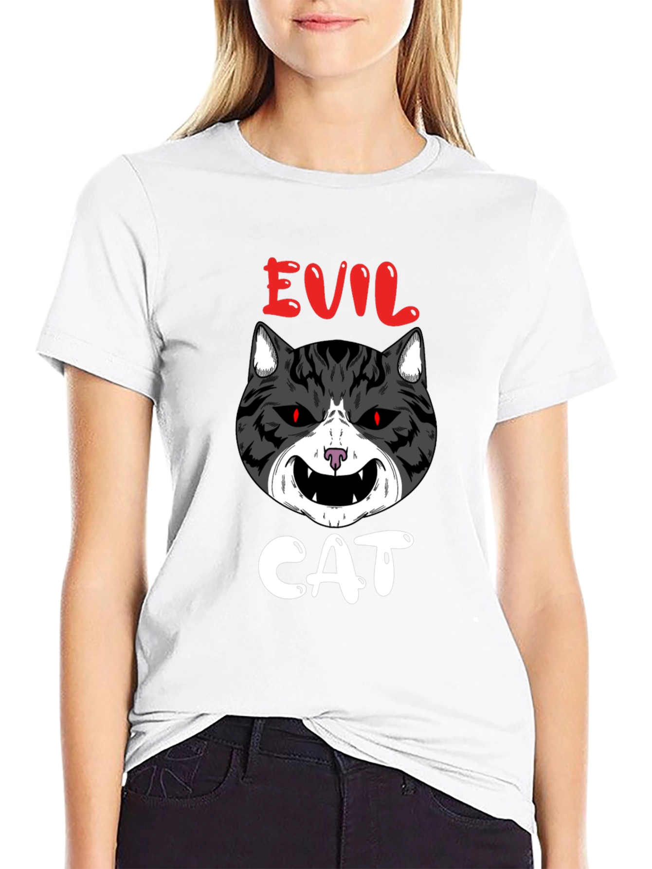 Evil Cat Graphic T-Shirt - Black