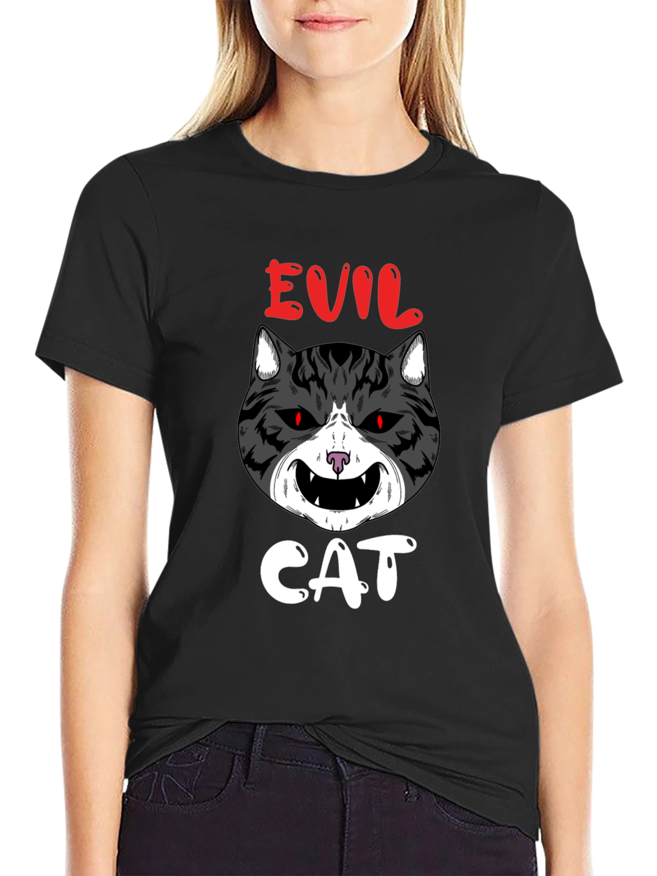 Evil Cat Graphic T-Shirt - Black