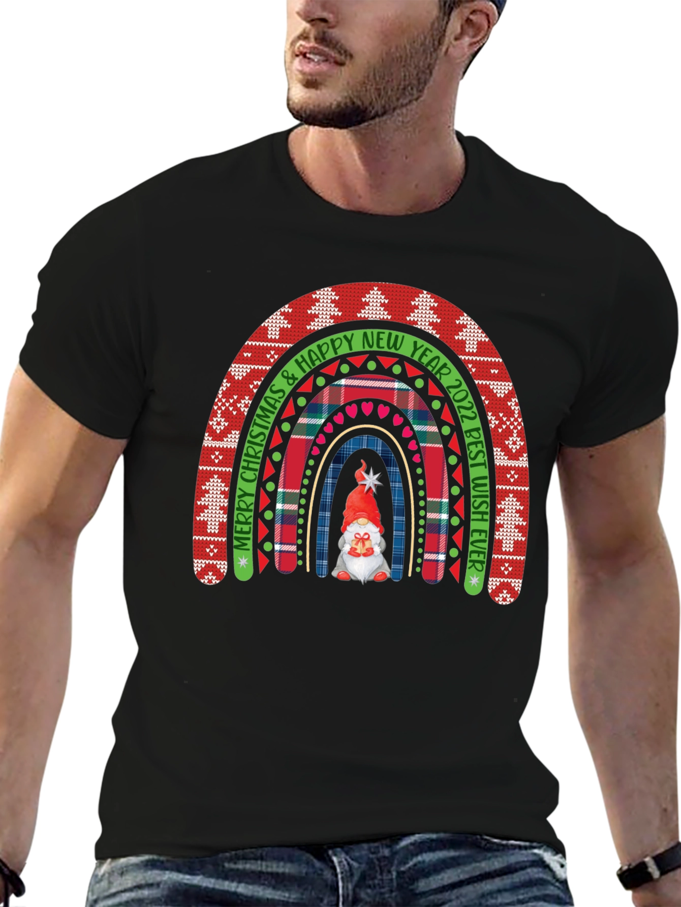 Festive Christmas Rainbow Gnome Tee